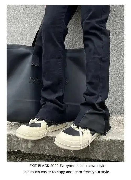 Japanese Brand × Jean Y2K Black Flared Baggy Leg Jeans Size US 31 - 2 Thumbnail