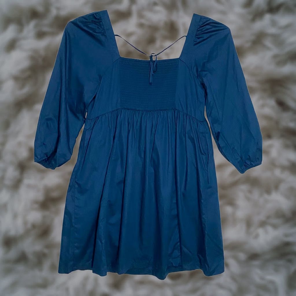 Vintage Ava & Viv Ballon Sleeve Woven Midi A-Line Dress 2X Cottagecore Boho NWT Grey/Blue Handmade? Size XXL / US 16-18 / IT 52-54 - 1 Thumbnail
