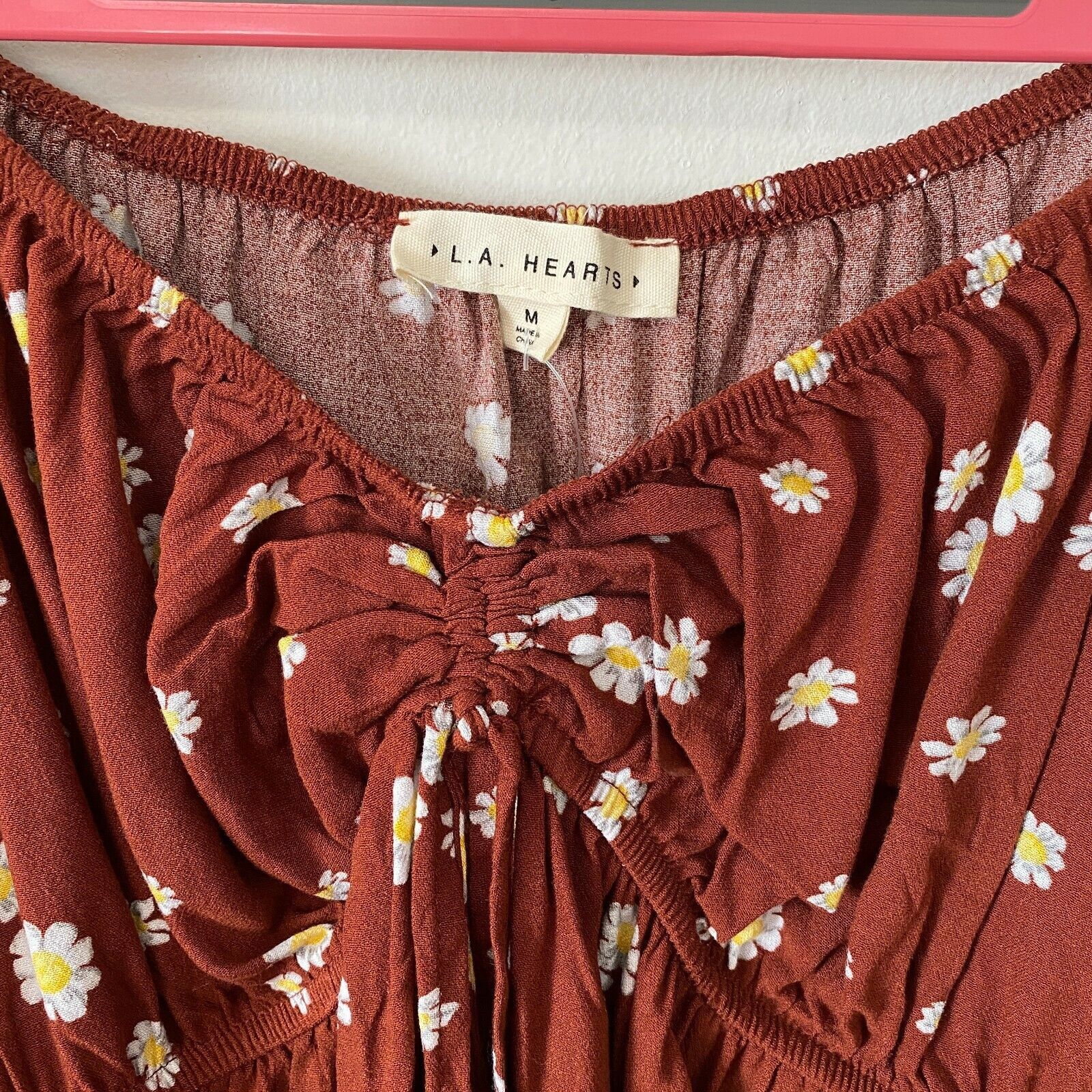 Pacsun PACSUN Rust Brown Floral Off Shoulder Crop Peasant Top Med Size M / US 6-8 / IT 42-44 - 3 Thumbnail
