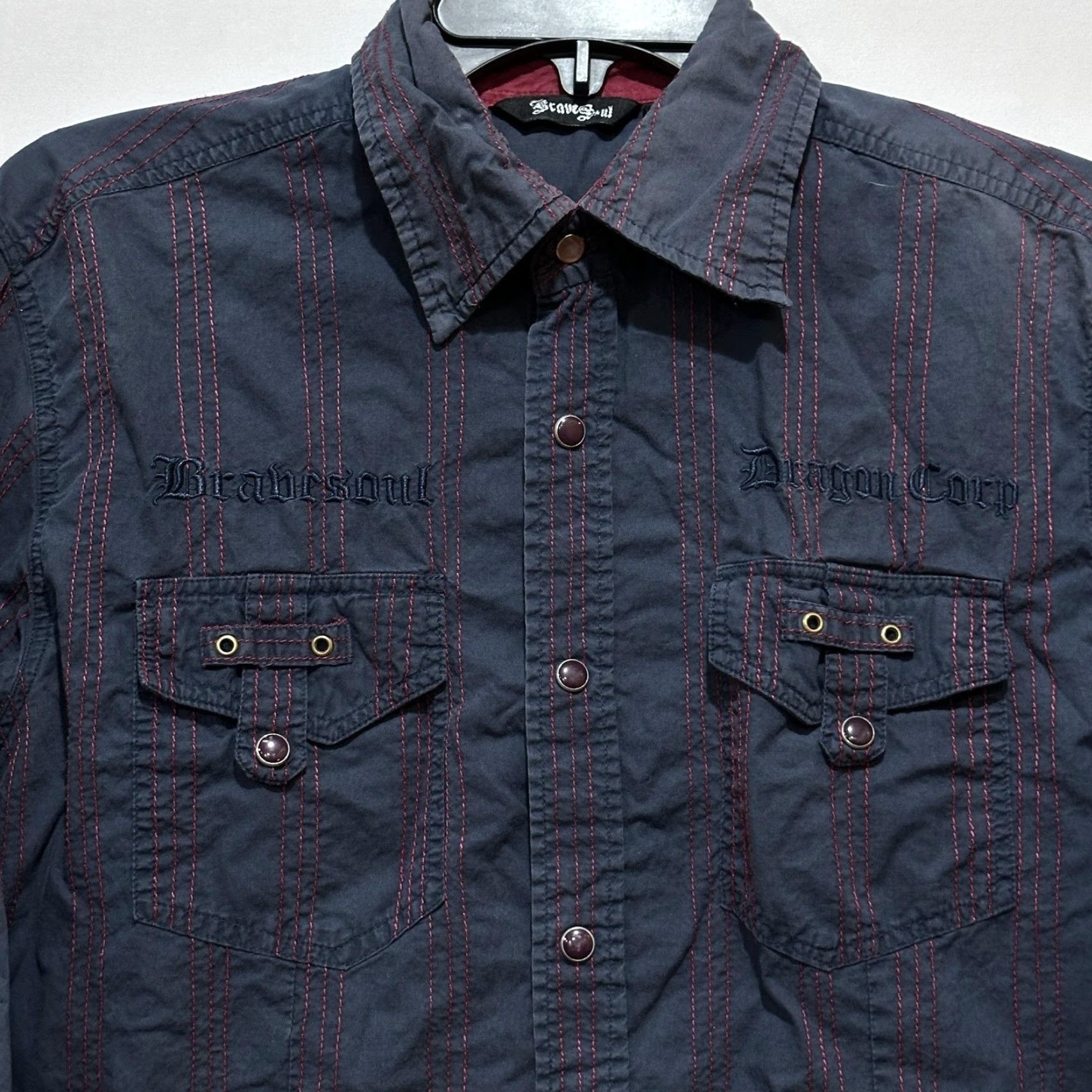 Brave Soul Brave Soul Shirt Mens M Gray Red Snap Western Embroidered Dragon Rodeo Cowboy Button-Up Long Sleeve Collared Size US M / EU 48-50 / 2 - 2 Thumbnail
