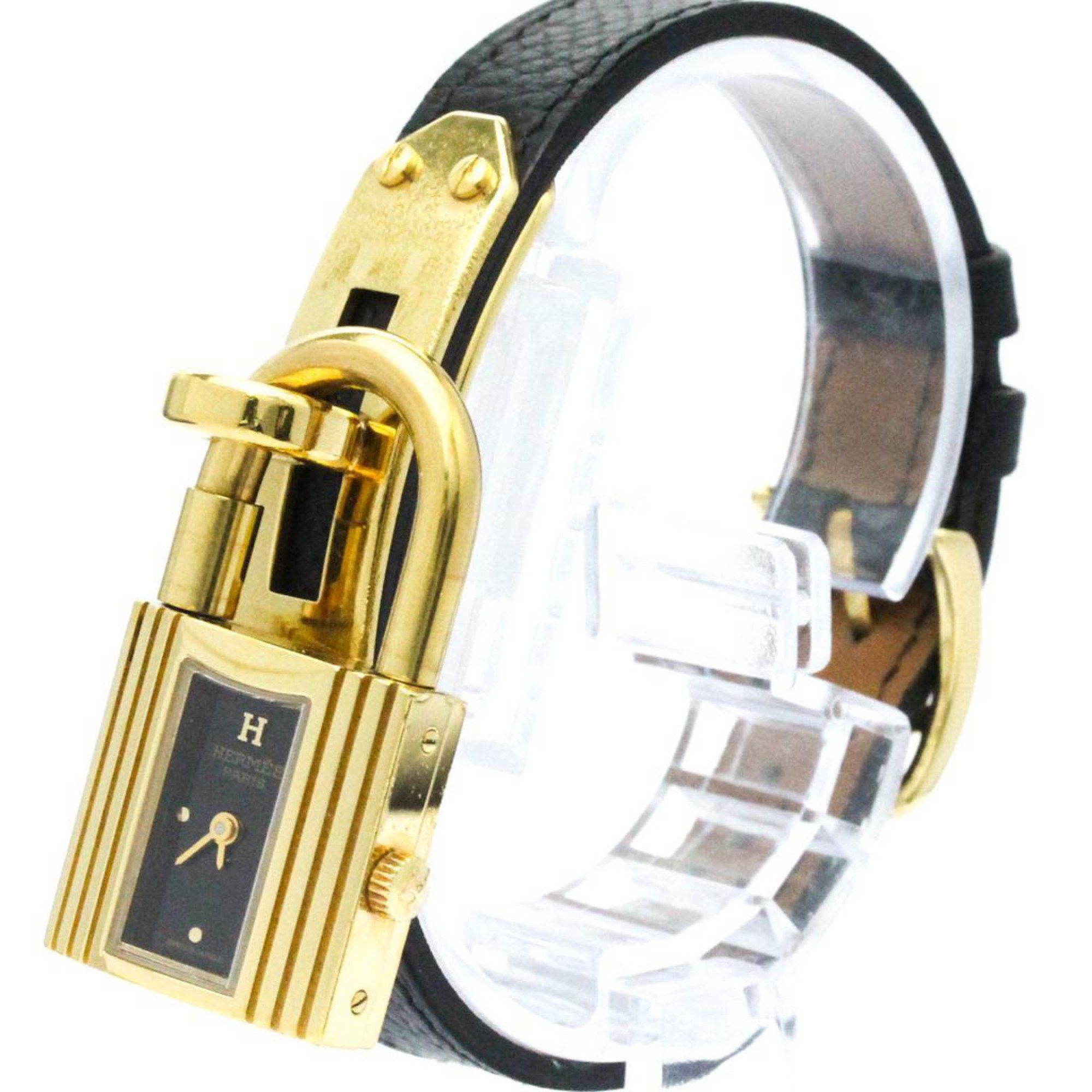 image of Hermes Kelly Quartz Gold Plated Women's Dress Watch in Black