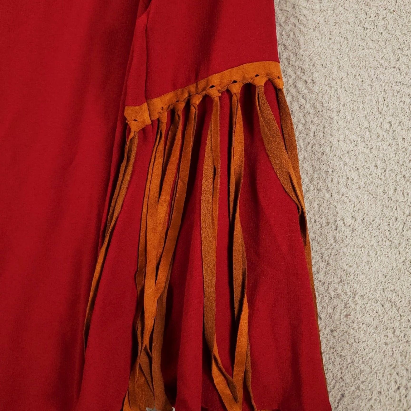 Vintage Womens Boho Tunic Large Burgundy Boho Tasseled Fringe Flutter Sleeve Western Size ONE SIZE - 4 Thumbnail