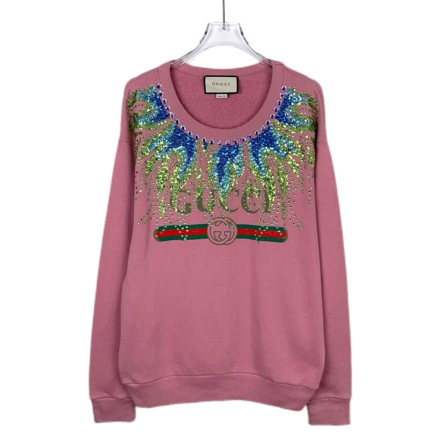 Gucci Gucci Sweatshirt Pink Logo Rhinestone Cotton (Size XXS) Size XXS / US 00 / IT 34 - 1 Thumbnail