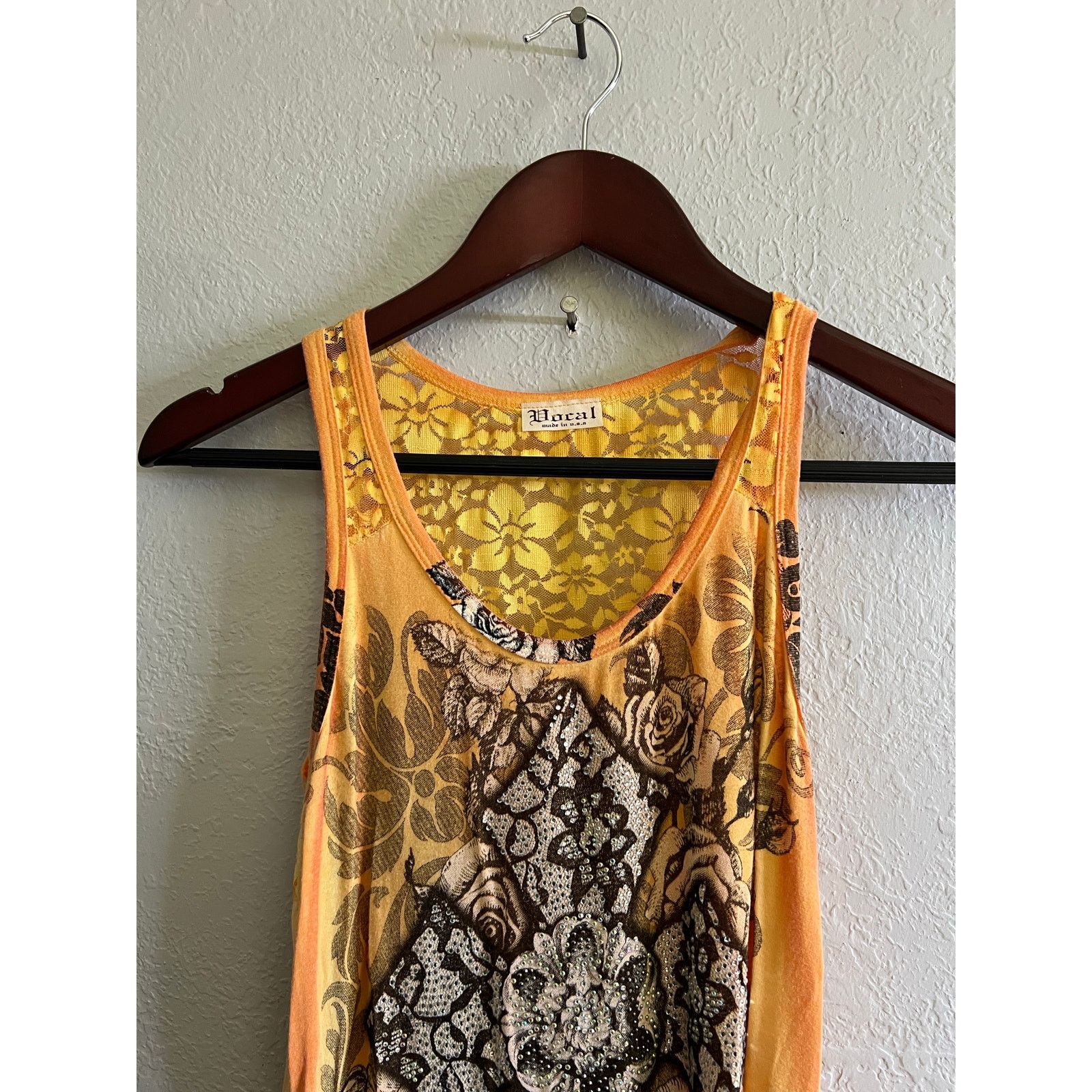 Vintage Vocal Y2K Floral Lace Tank Top Rhinestone Asym Hem Sz S Size S / US 4 / IT 40 - 3 Thumbnail