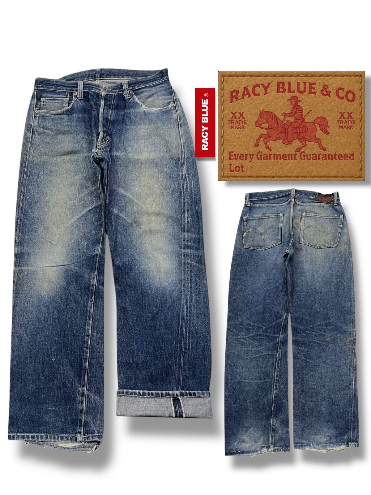 Japanese Brand Baggy Vintage Racy Blue & Co Selvedge Denim Japan Size US 33 - 1 Thumbnail