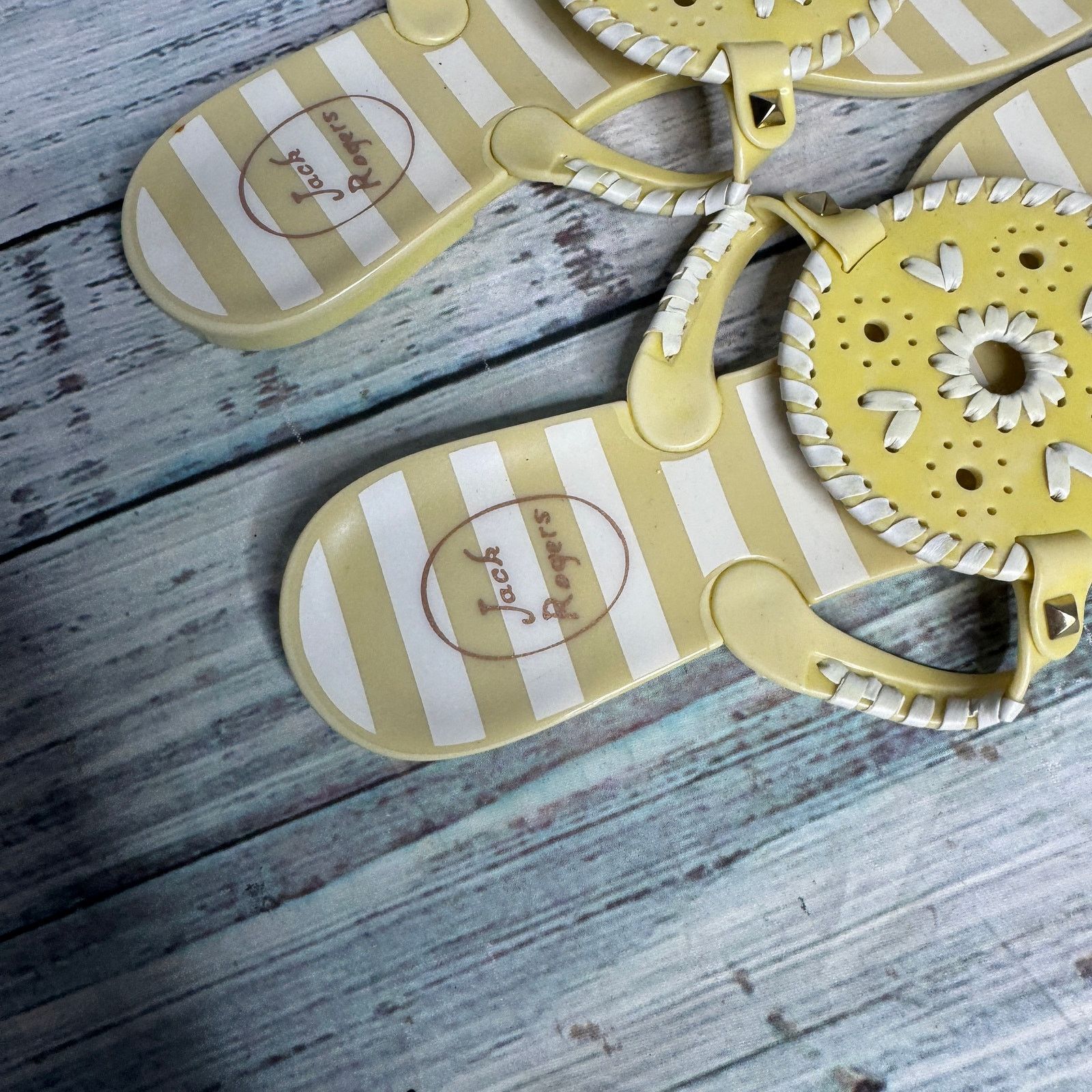 Jack Rogers Jack Rogers Jelly Sandals Sz10 Yellow Striped Flip Flop 10 Size US 10 / IT 40 - 2 Thumbnail