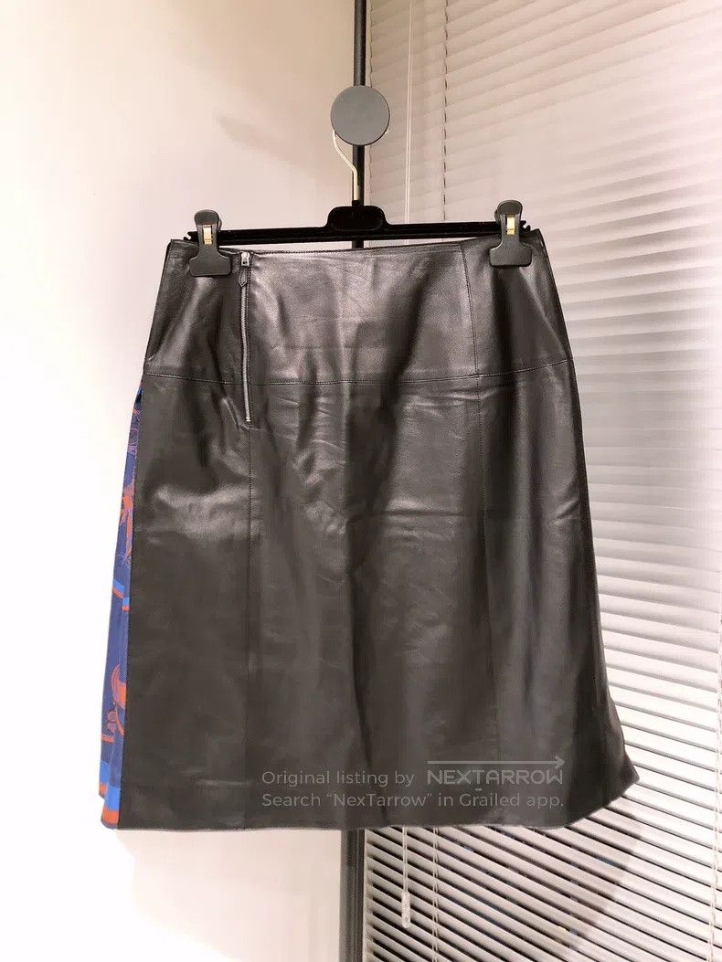 Hermes Hermes Black leather and silk pleated midi skirt Size 25" / US 0 / IT 36 - 2 Thumbnail