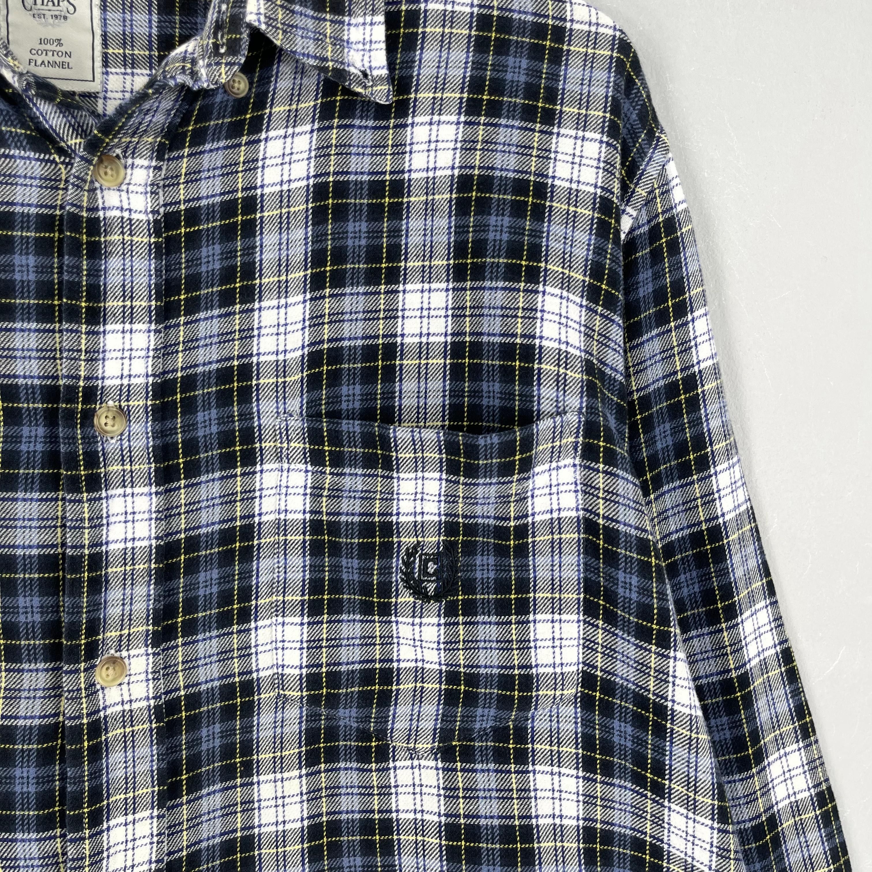 Flannel Vintage CHAPS Checkered Tartan Blue Distressed Flannel Size US L / EU 52-54 / 3 - 3 Thumbnail