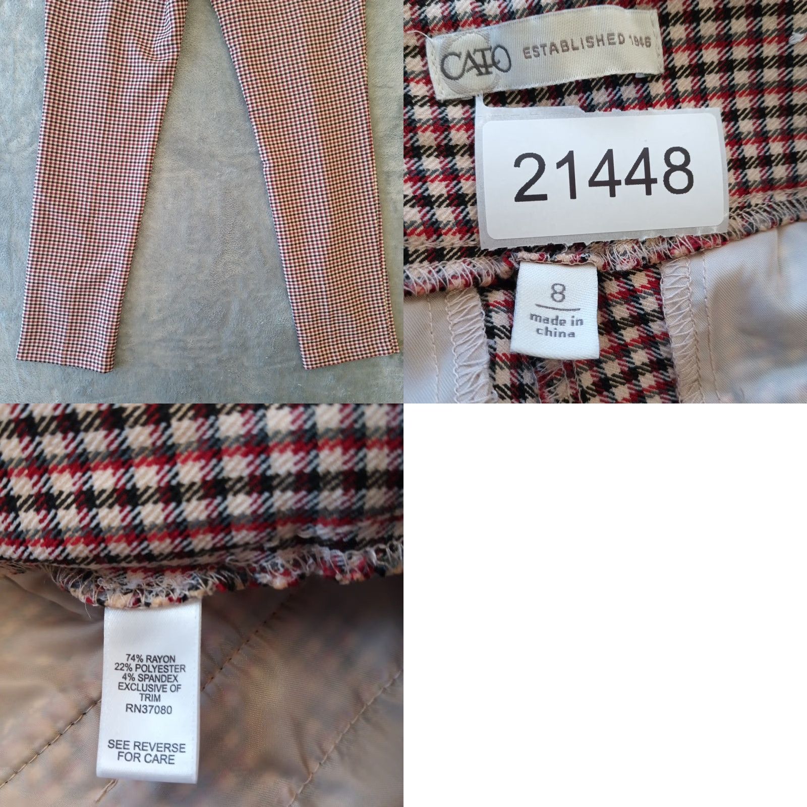 Vintage Cato Ankle Pants Womens Size 8 Red Plaid Pull On Skinny Stretch Pockets - Regular, 28.5" Inseam Size 29" - 8 Thumbnail