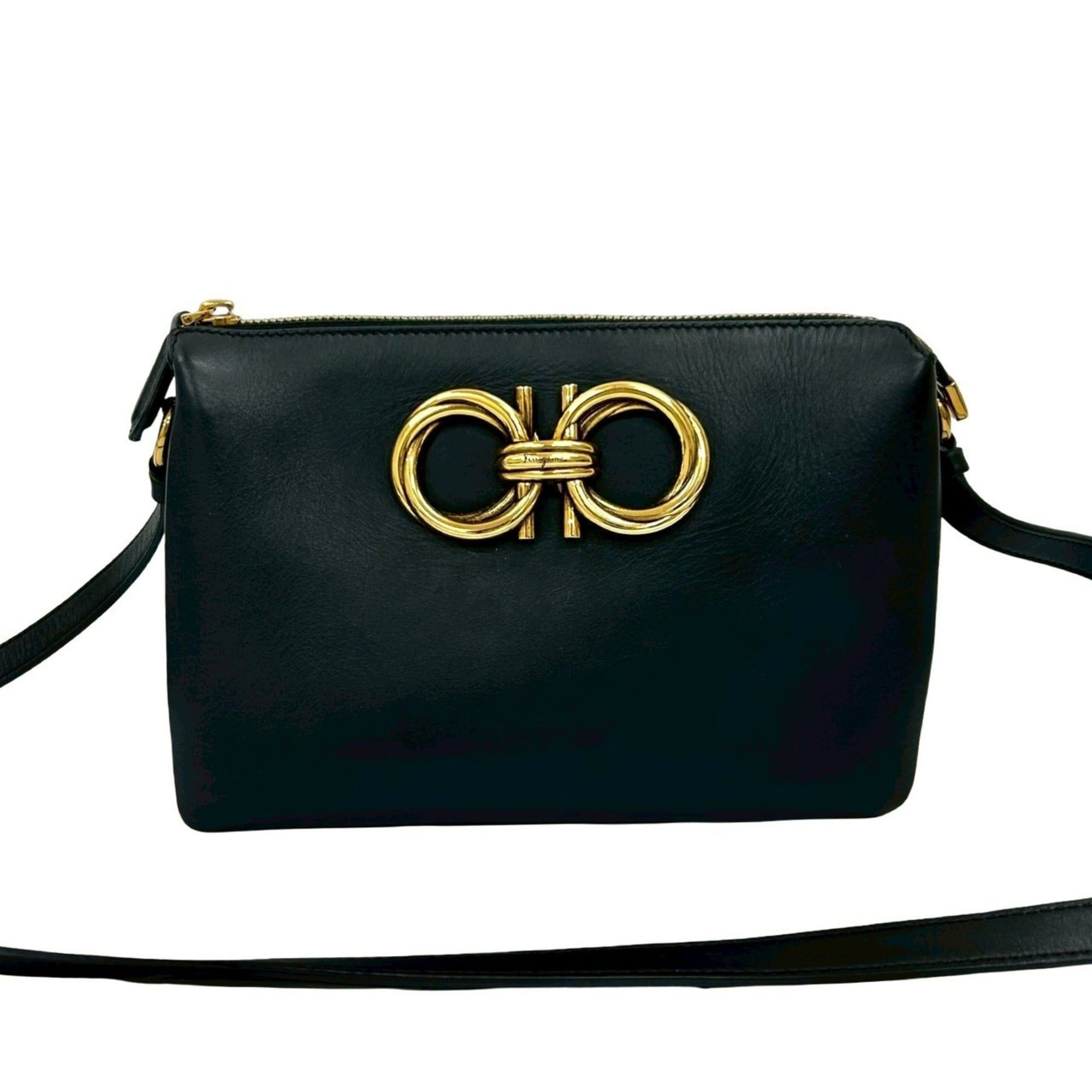 Salvatore Ferragamo Gancini Leather Shoulder Bag/Pochette in Black 71165