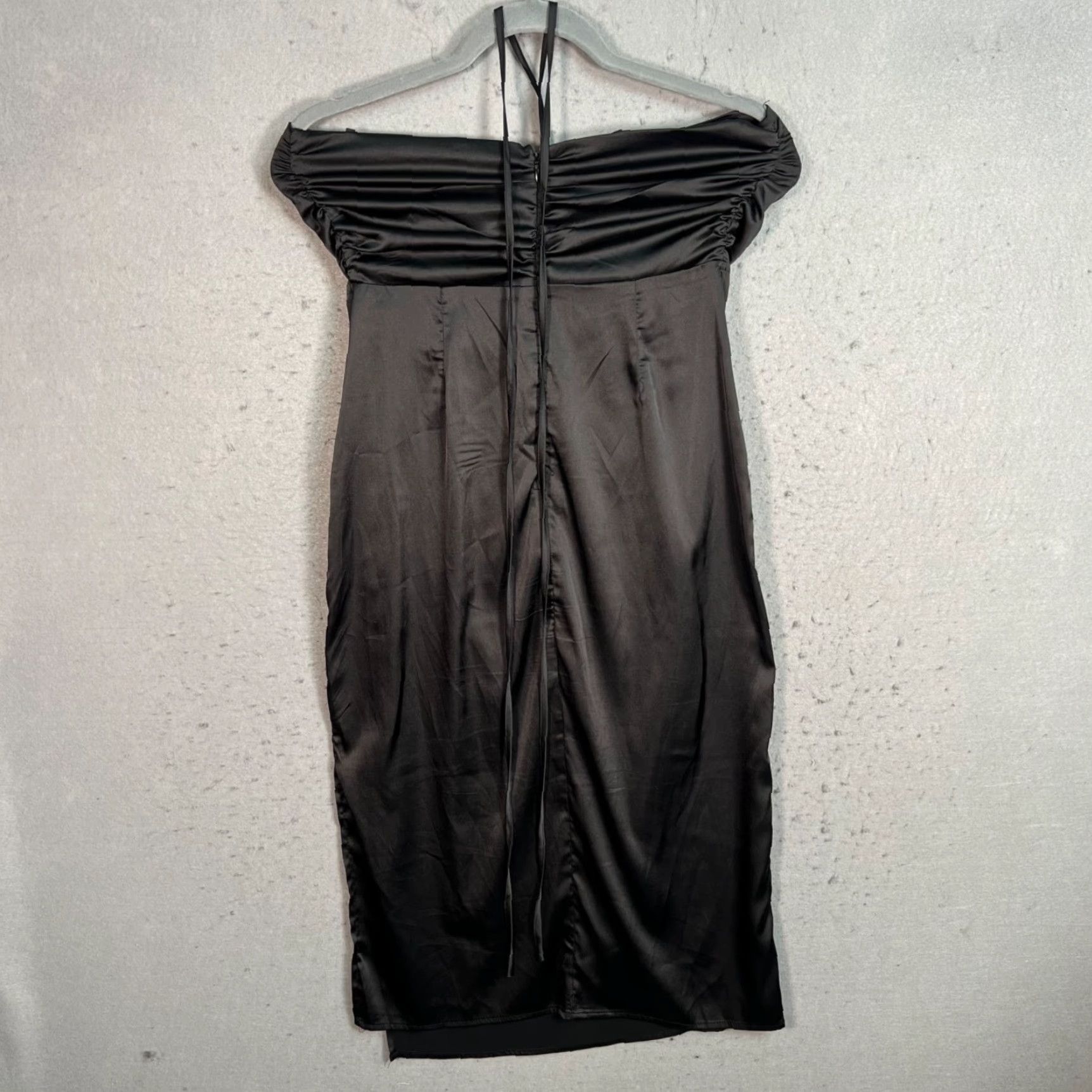 Vintage VINTAGE Danielle Bernstein Black Off-Shoulder Satin Midi Dress Small Size S / US 4 / IT 40 - 2 Thumbnail