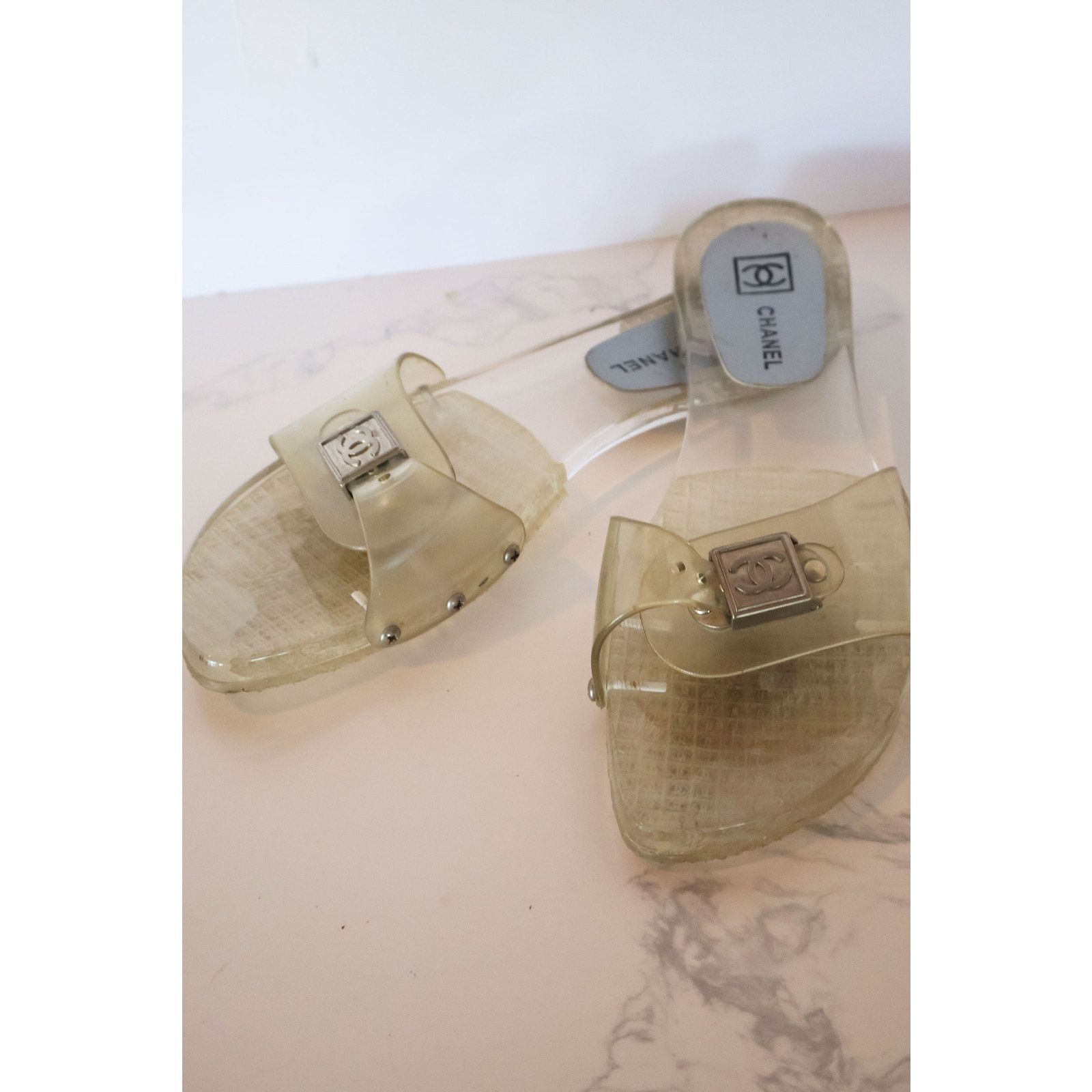 Chanel Vintage CHANEL Clear Interlocking CC Logo PVC Slides Size US 10 / IT 40 - 3 Thumbnail