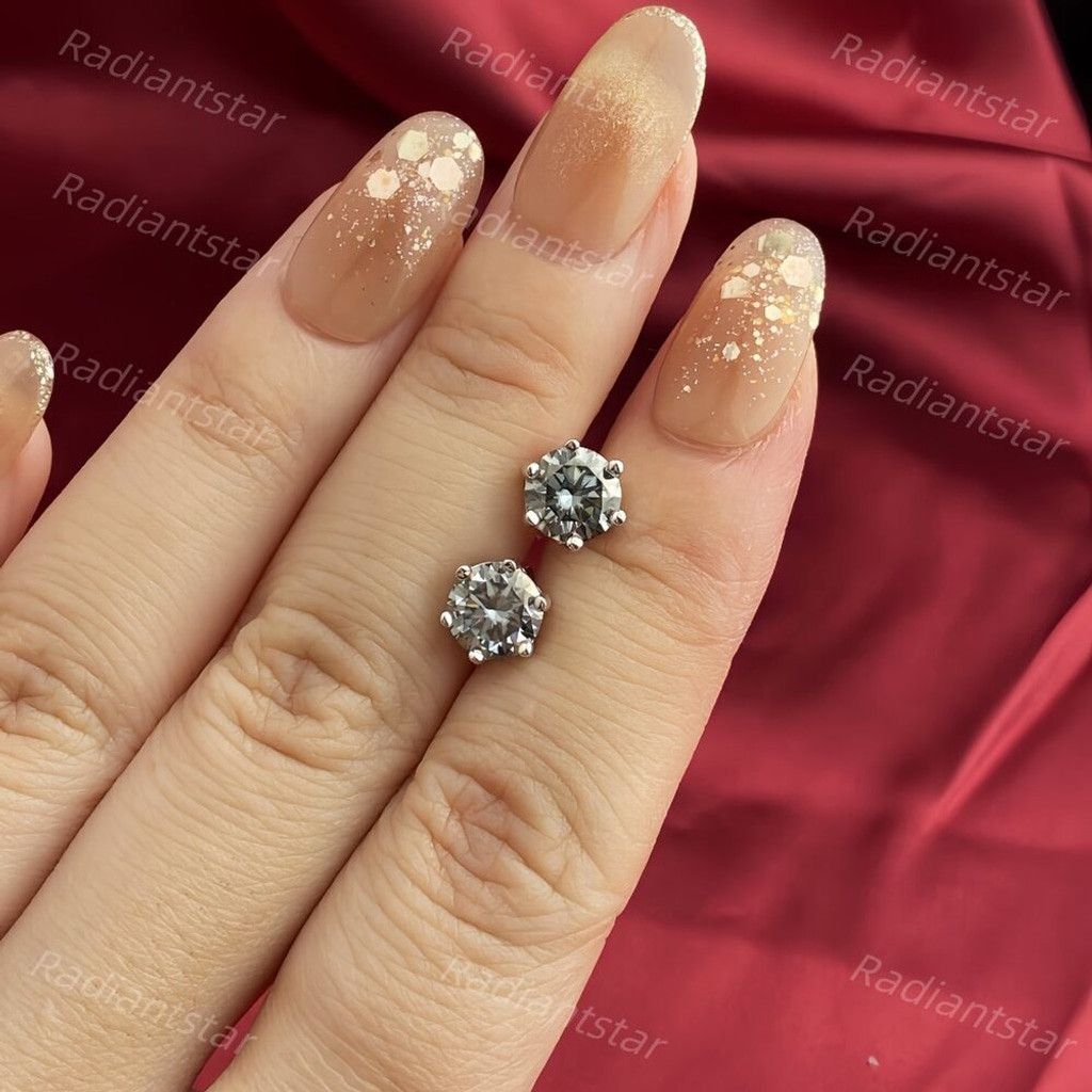Other NEW 2ct. Grey Moissanite 6 Prone Solitaire Stud Earrings Size ONE SIZE - 3 Thumbnail
