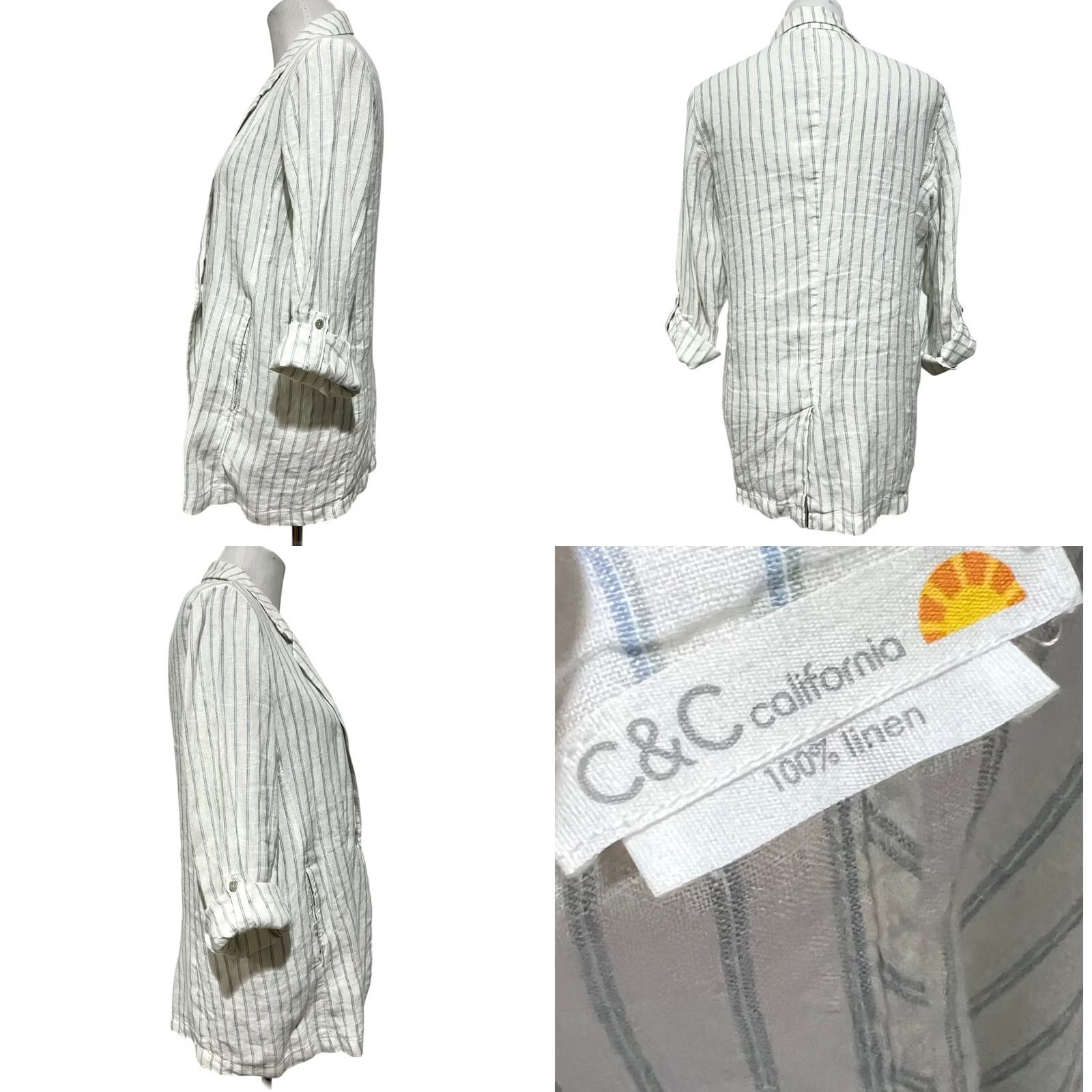 Vintage VINTAGE C&C California Blazer Jacket 100% Linen Striped Woman Sz M Shirt Women Size M / US 6-8 / IT 42-44 - 8 Thumbnail