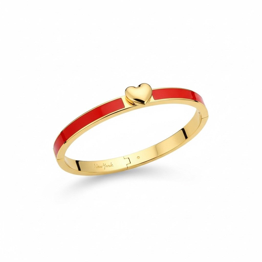 Other Gold Tone Bangle Bracelet with Red Enamel Heart Accent Size ONE SIZE - 1 Thumbnail
