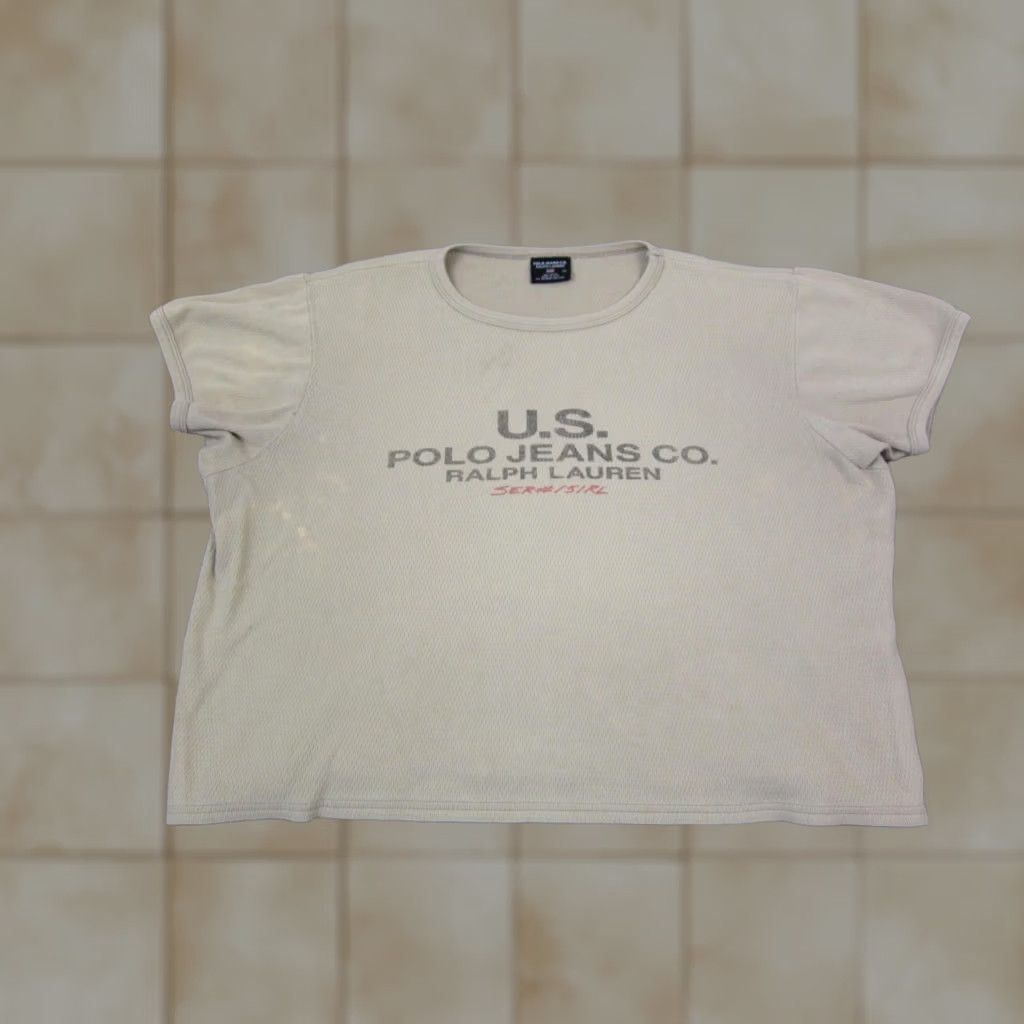 Polo Ralph Lauren VINTAGE Polo Jeans Ralph Lauren Shirt Womens XL Beige Crop Made in USA 90s Size XL / US 12-14 / IT 48-50 - 1 Thumbnail