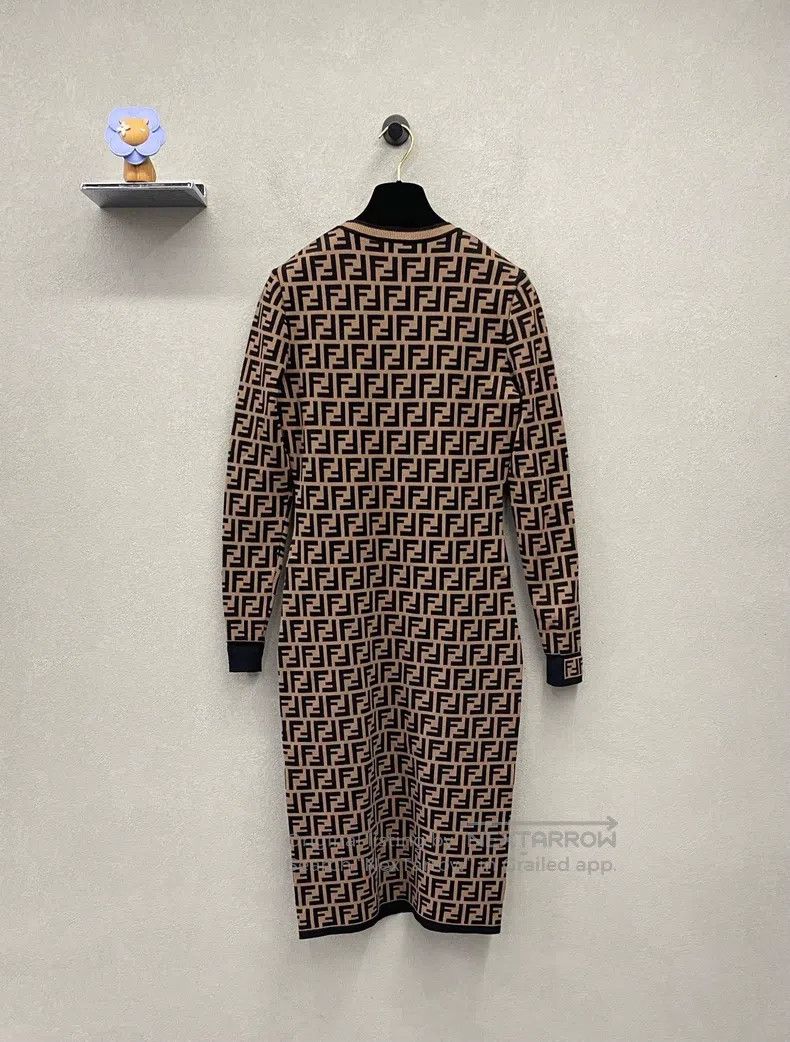 Fendi Fendi Brown Monogrammed Knitted Long Sleeve Bodycon Dress Size XS / US 0-2 / IT 36-38 - 2 Thumbnail