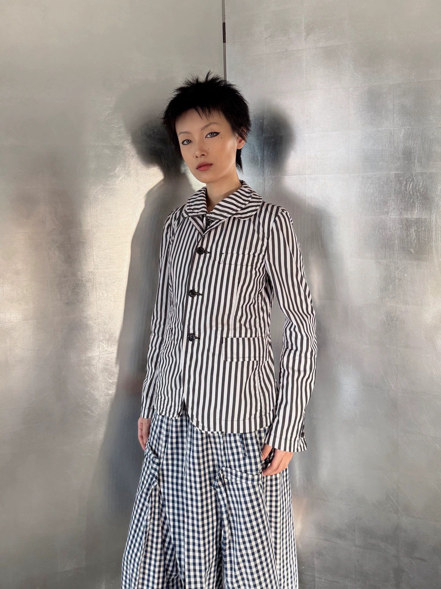 Comme des Garcons CDG AD2013 Black Layered Striped Waist-Cinched Blazer XS Size XS / US 0-2 / IT 36-38 - 2 Thumbnail