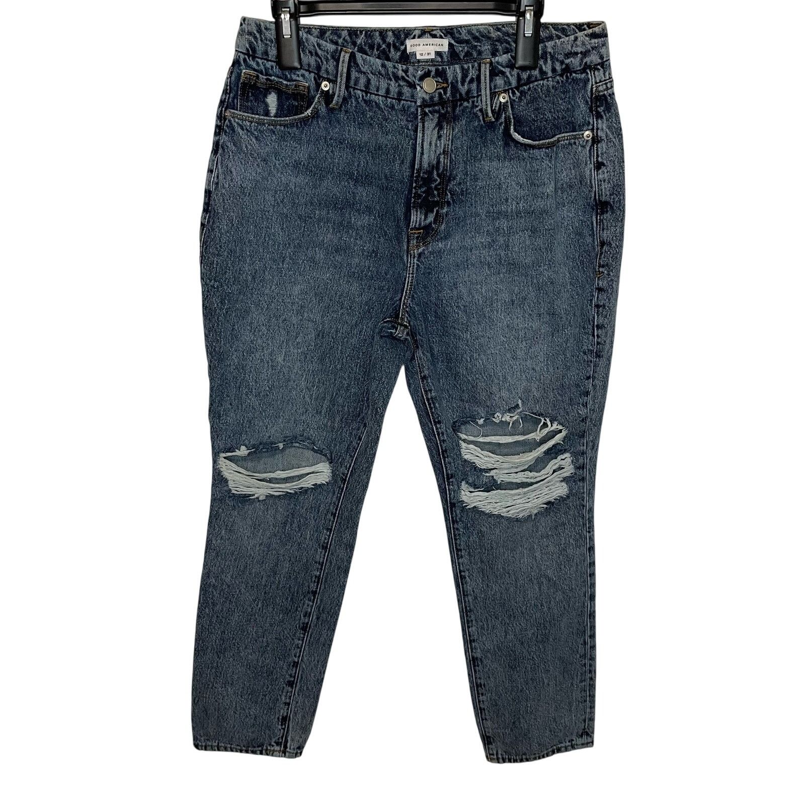Good American Good American High Rise Jeans 12/31 Classic Distressed Denim Size 34" / US 12 / IT 48 - 1 Thumbnail