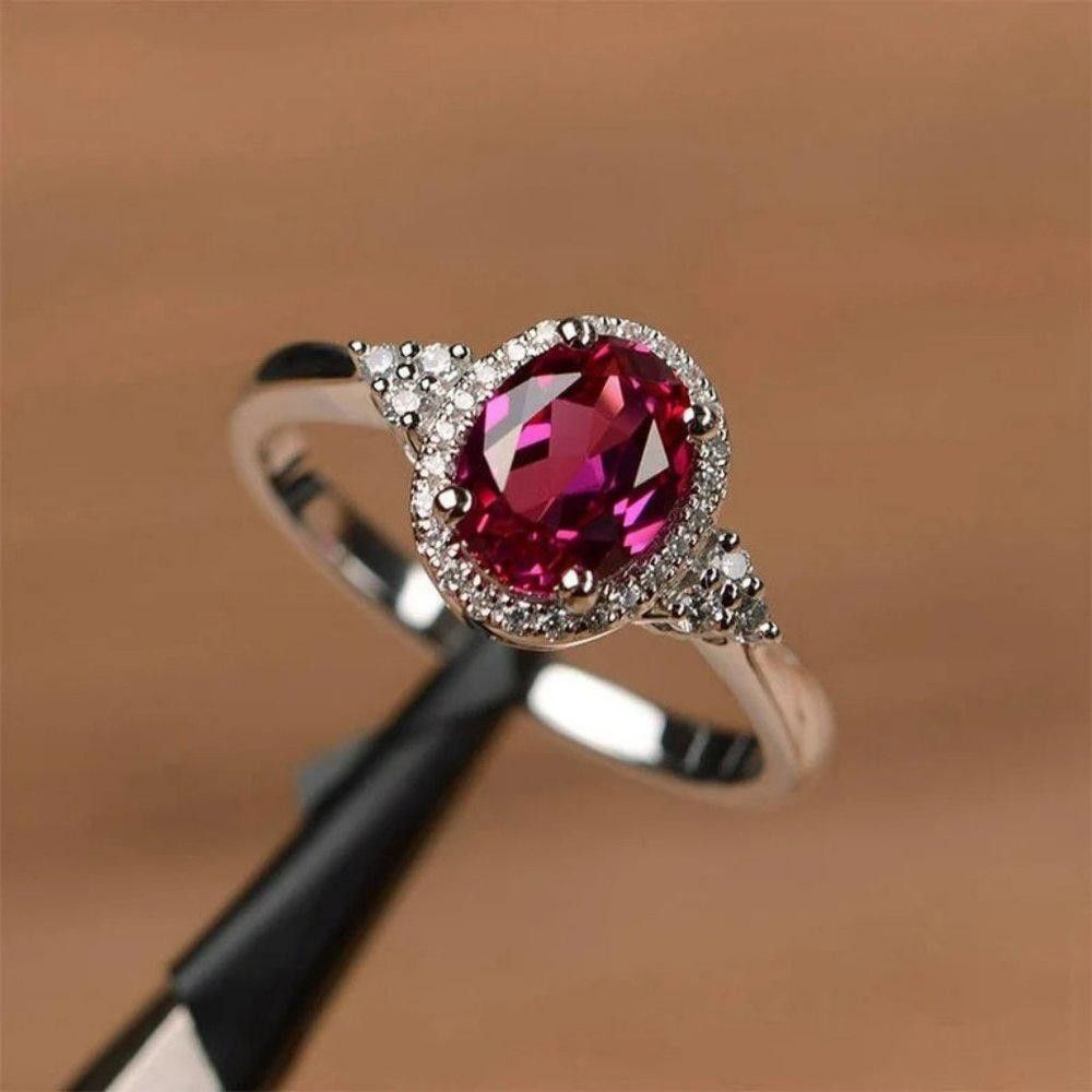 Designer 925 Sterling Silver Oval Ruby Red Halo Ring - Size 6 Size ONE SIZE - 1 Thumbnail