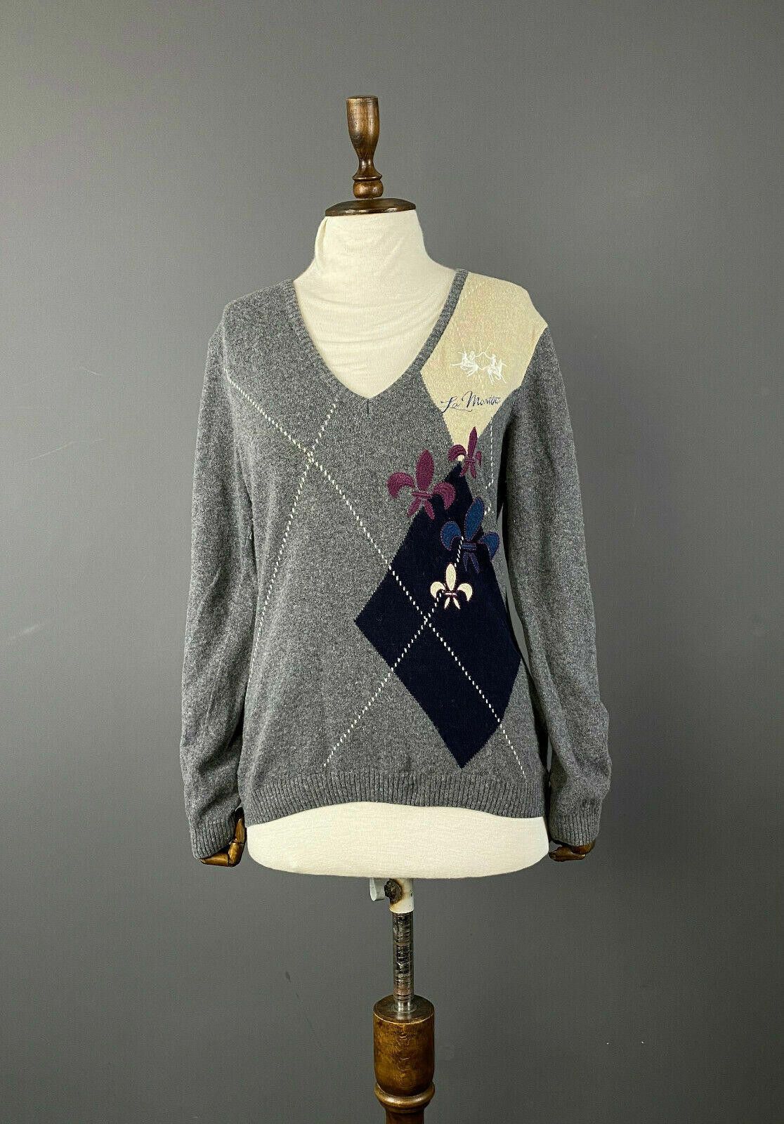 La Martina La Martina Grey Wool Geometric V-Neck Jumper Sweater Size L Size US L / EU 52-54 / 3 - 1 Thumbnail