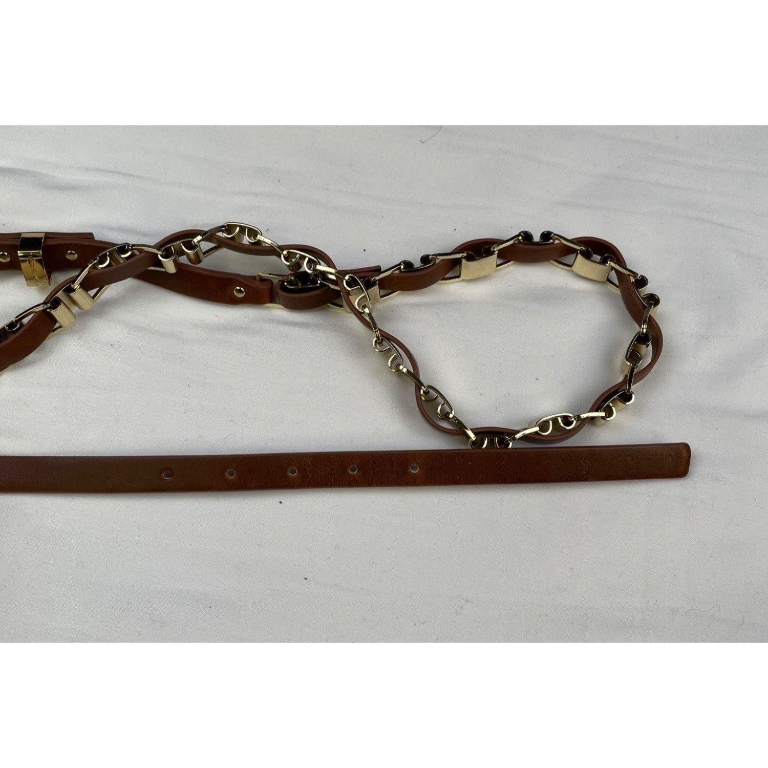 Michael Kors Michael Kors Women's Tan/Gold Chain Link/Leather Belt Size X Size ONE SIZE - 8 Thumbnail
