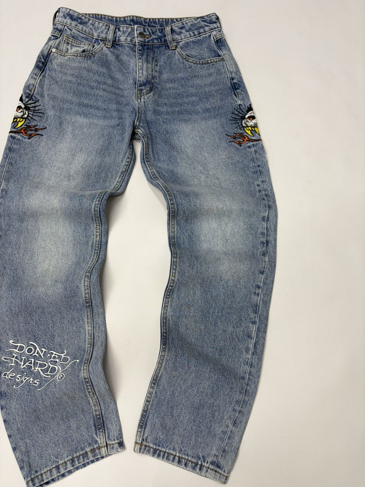 Ed Hardy Vintage Ed Hardy Embroidered Flame Denim Jeans Y2K Biker Size US 31 - 12 Thumbnail