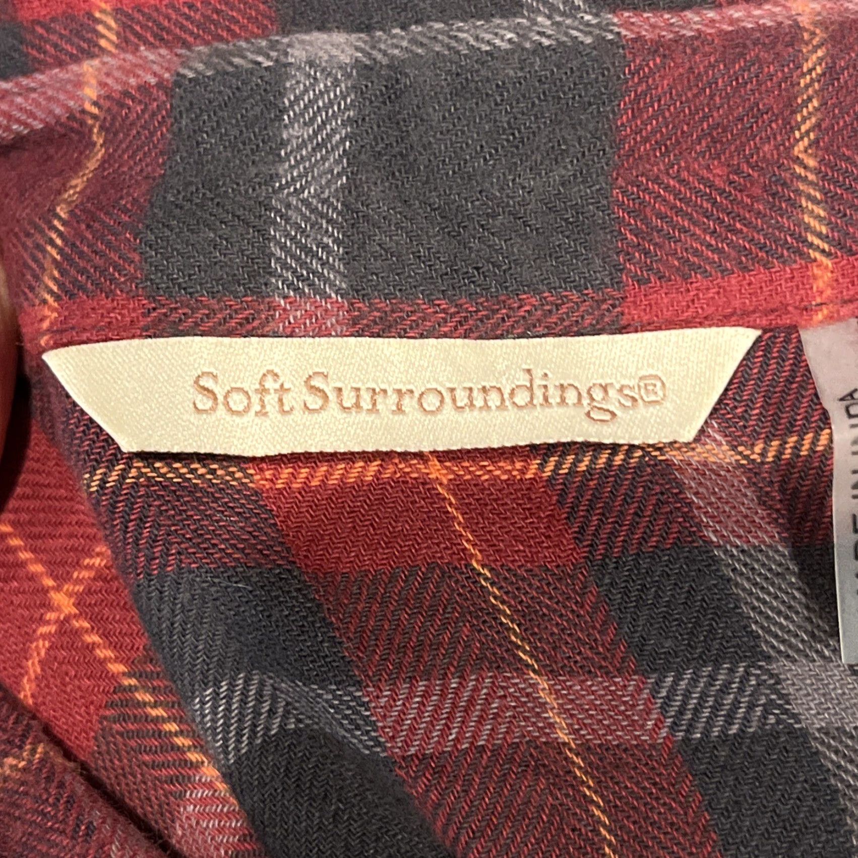 Soft Surroundings Soft Surroundings Shirt Women M Red Plaid Flannel Button-Up Long Sleeve Bling Hem Beads Collared Tunic Casual Fall Winter Boho Size M / US 6-8 / IT 42-44 - 2 Thumbnail