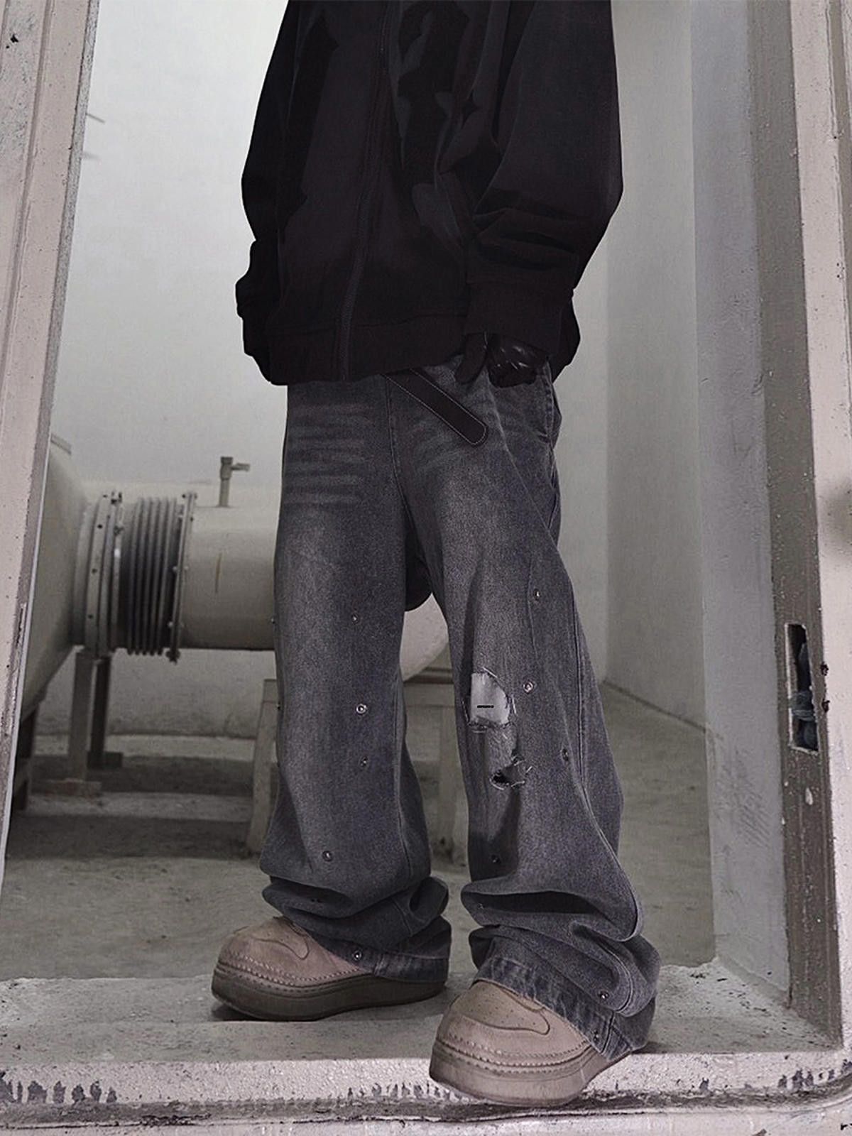 Jean × Vintage Gray Ripped Baggy Jeans, Distressed Jeans Size US 32 / EU 48 - 3 Thumbnail