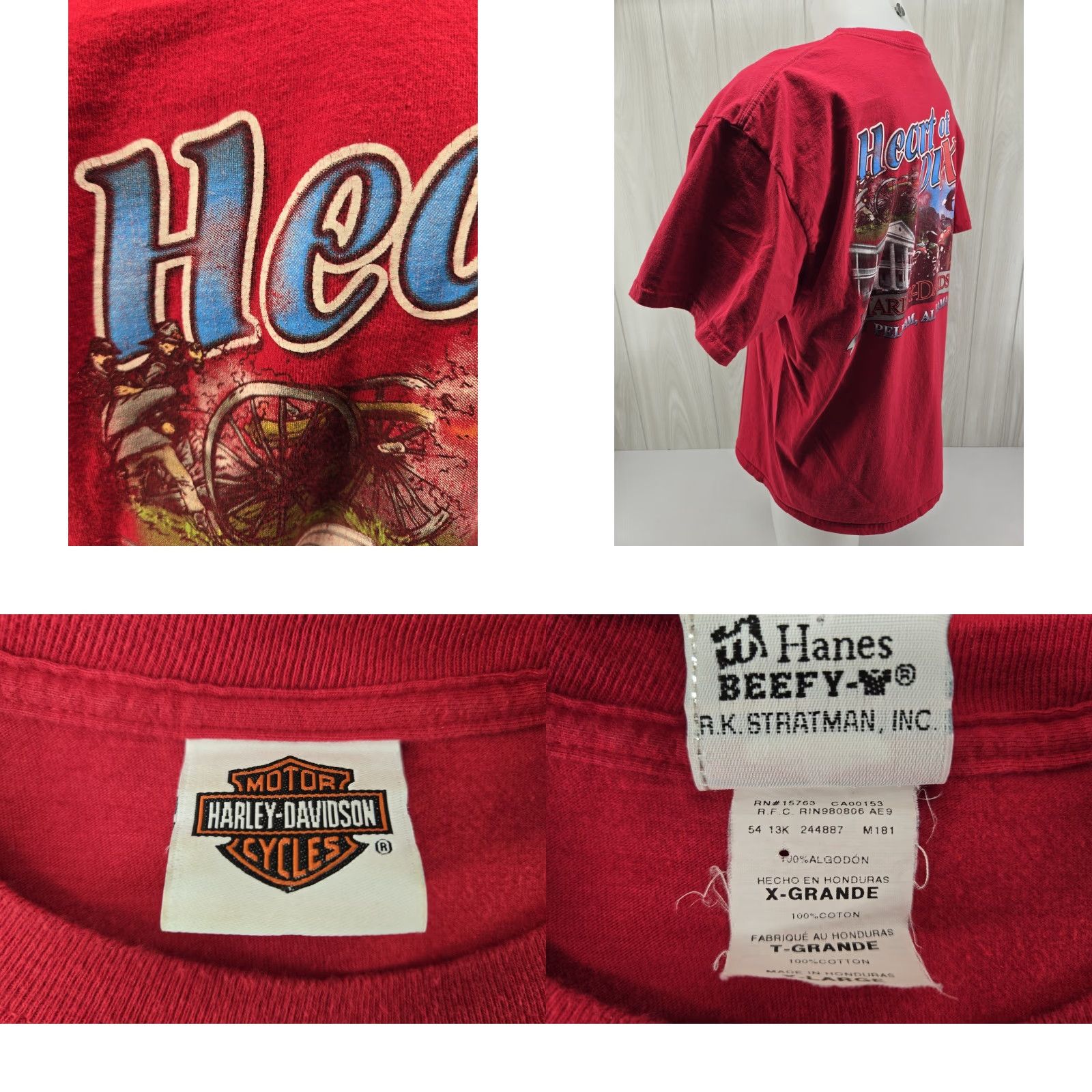 Harley Davidson VINTAGE Harley-Davidson Shirt XL Men Red Double-Sided Graphic Print Heart of Dixie Pelham AL 90s 00s Size US XL / EU 56 / 4 - 9 Thumbnail