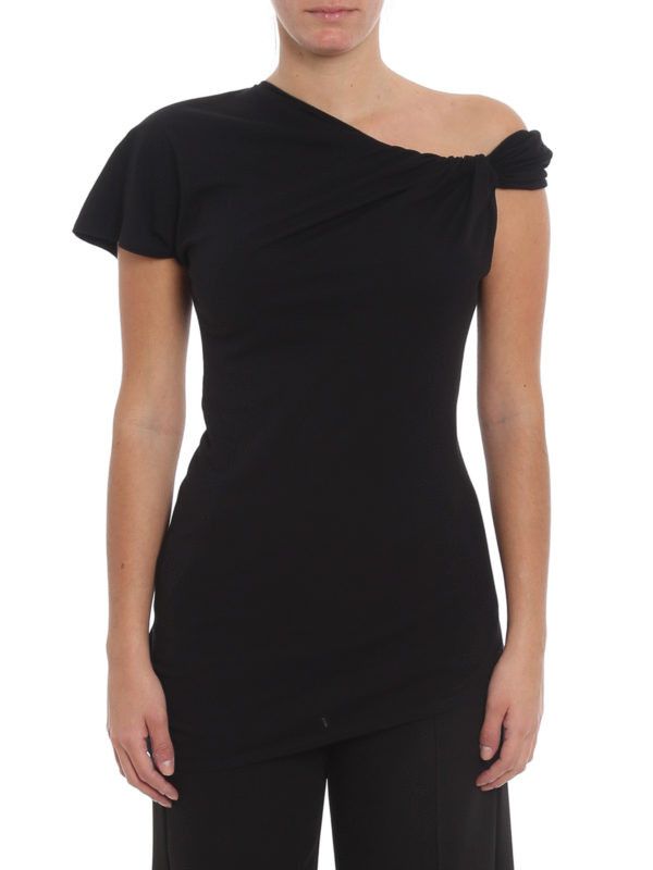 Alexander McQueen o1y0325 One-Shoulder T-Shirt in Black Size M / US 6-8 / IT 42-44 - 3 Thumbnail