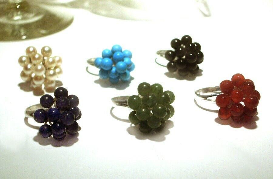 Designer Cluster Cocktail Ring Sterling Silver with Lapis Lazuli Bead Size ONE SIZE - 4 Thumbnail