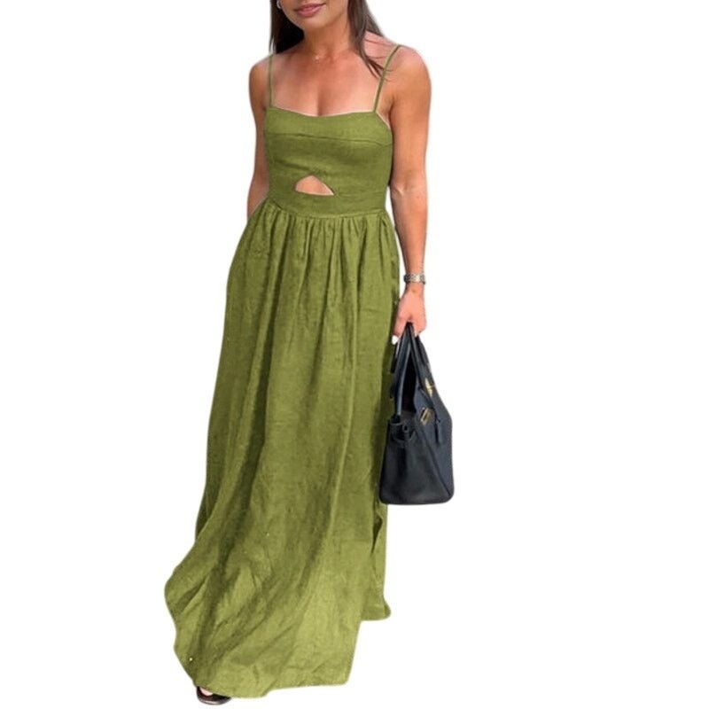Other Commense Green Cotton Sleeveless Pockets Cutout Long Dress Size M / US 6-8 / IT 42-44 - 2 Thumbnail