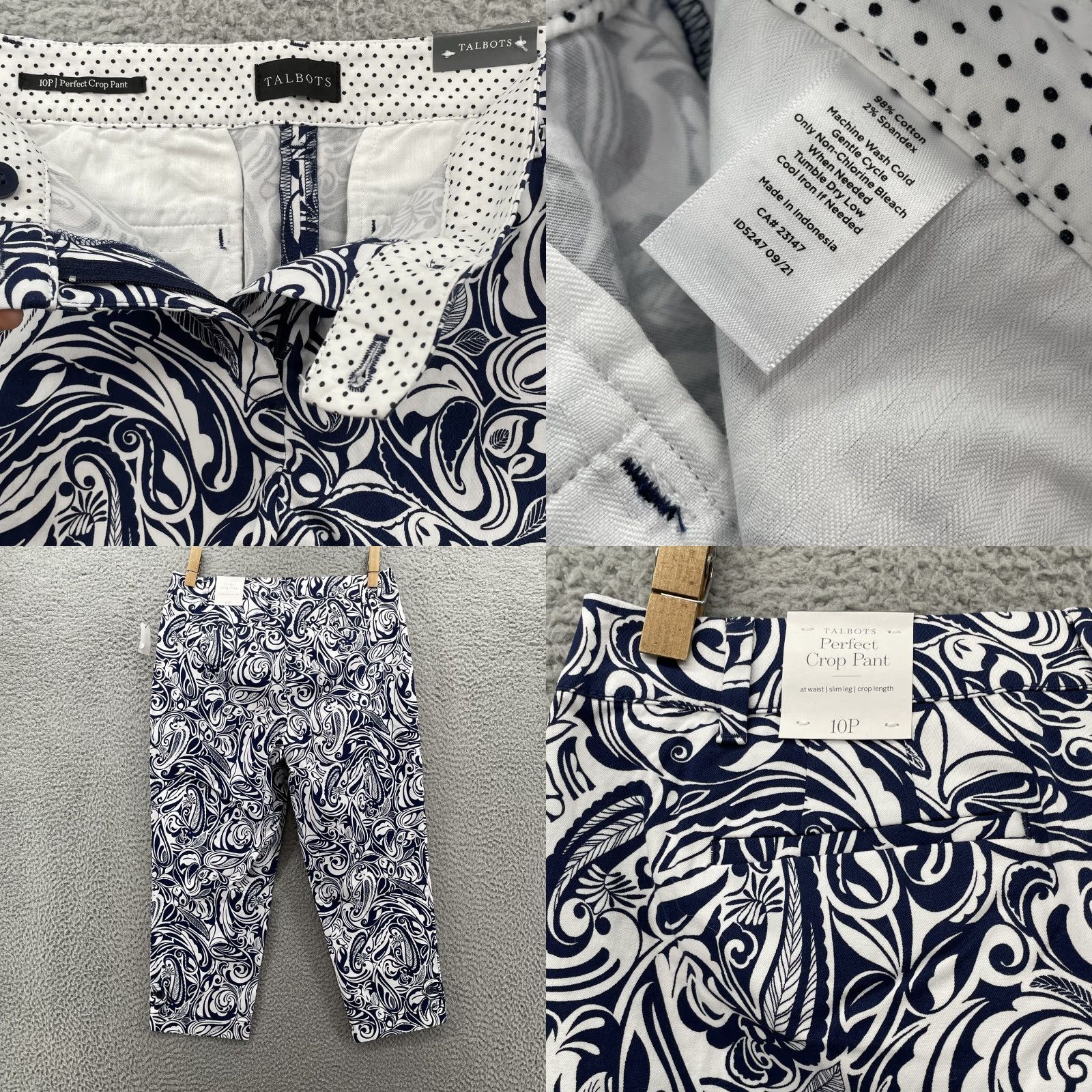 Talbots Talbots Perfect Crop Pants Women's 10P Paisley Navy Blue Slim Cropped Pant Petite 10P Size 32" / US 10 / IT 46 - 8 Thumbnail
