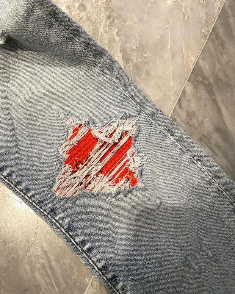 Amiri Amiri Washed blue orange cashew flower patchwork MX1 jeans Size US 31 - 2 Thumbnail