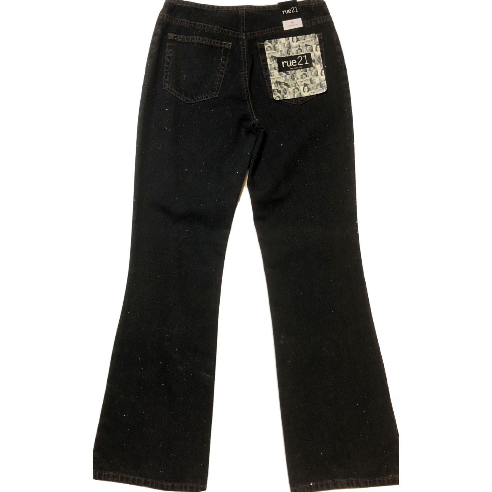 Vintage Rue 21 Jeans Black Glitter Flare Mid Rise Waist 26” Inseam 30” y2K Grunge Women 14 Size 36" / US 14 / IT 50 - 5 Thumbnail