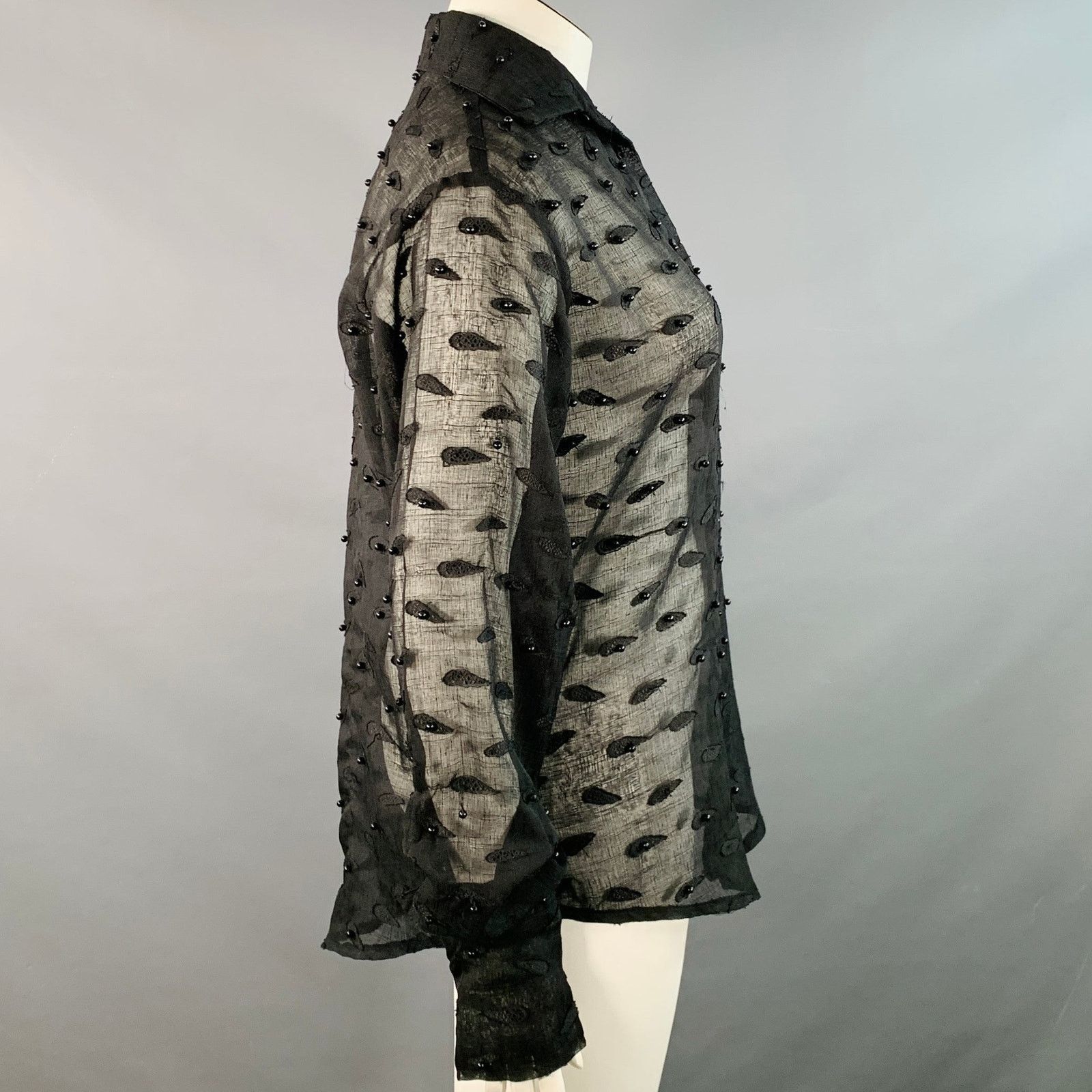 Other L Sheer Black Linen Paisley Beaded Embroidered Shirt Size L / US 10 / IT 46 - 3 Thumbnail