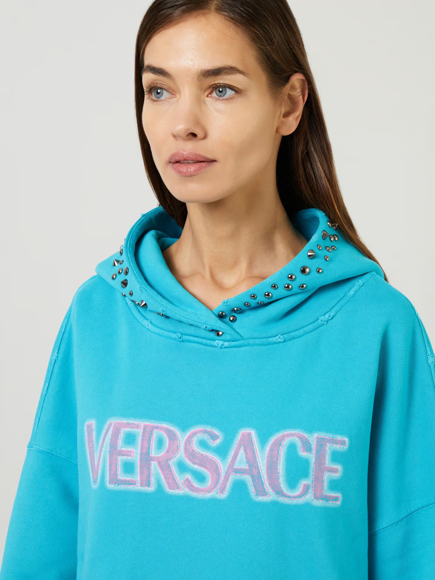 Versace o1y0226 Logo Hoodie in Turquoise Size XS / US 0-2 / IT 36-38 - 3 Thumbnail