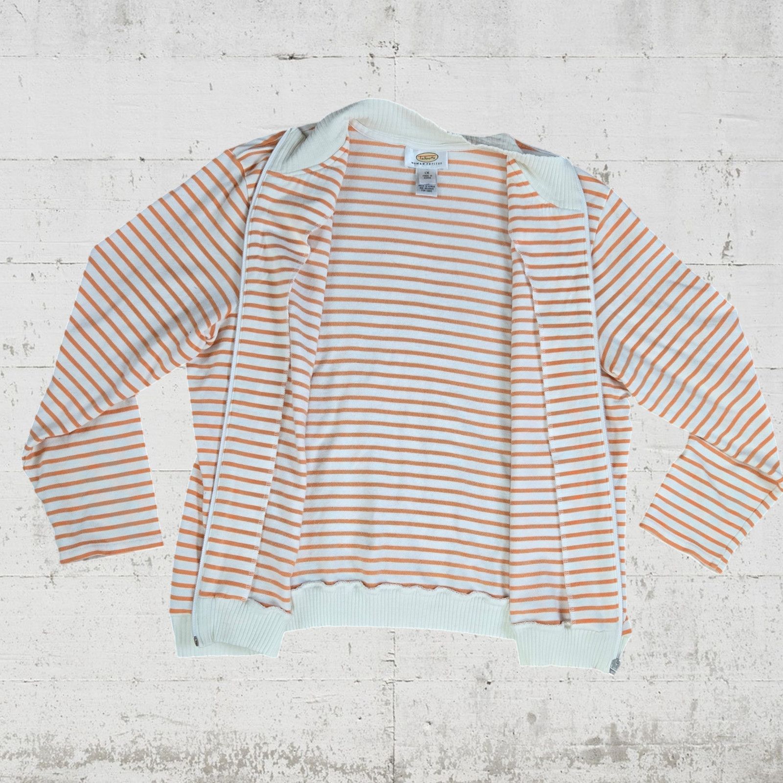 Vintage Vintage Peach Striped Full Zip Sweater Size 1X Size XL / US 12-14 / IT 48-50 - 7 Thumbnail