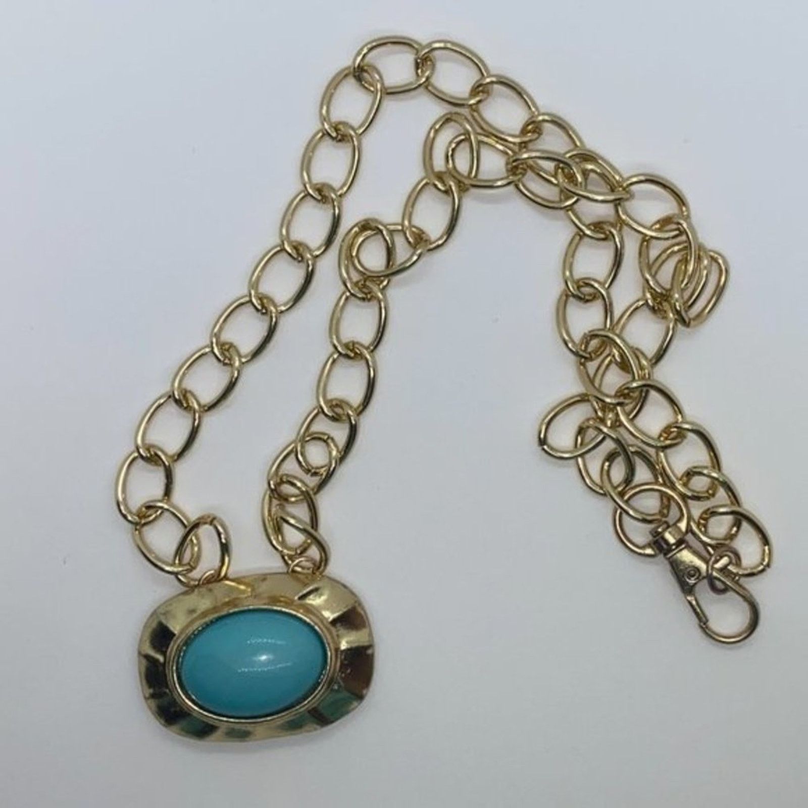 Handmade Gold-Tone Turquoise Blue Pendant Necklace Size ONE SIZE - 3 Thumbnail