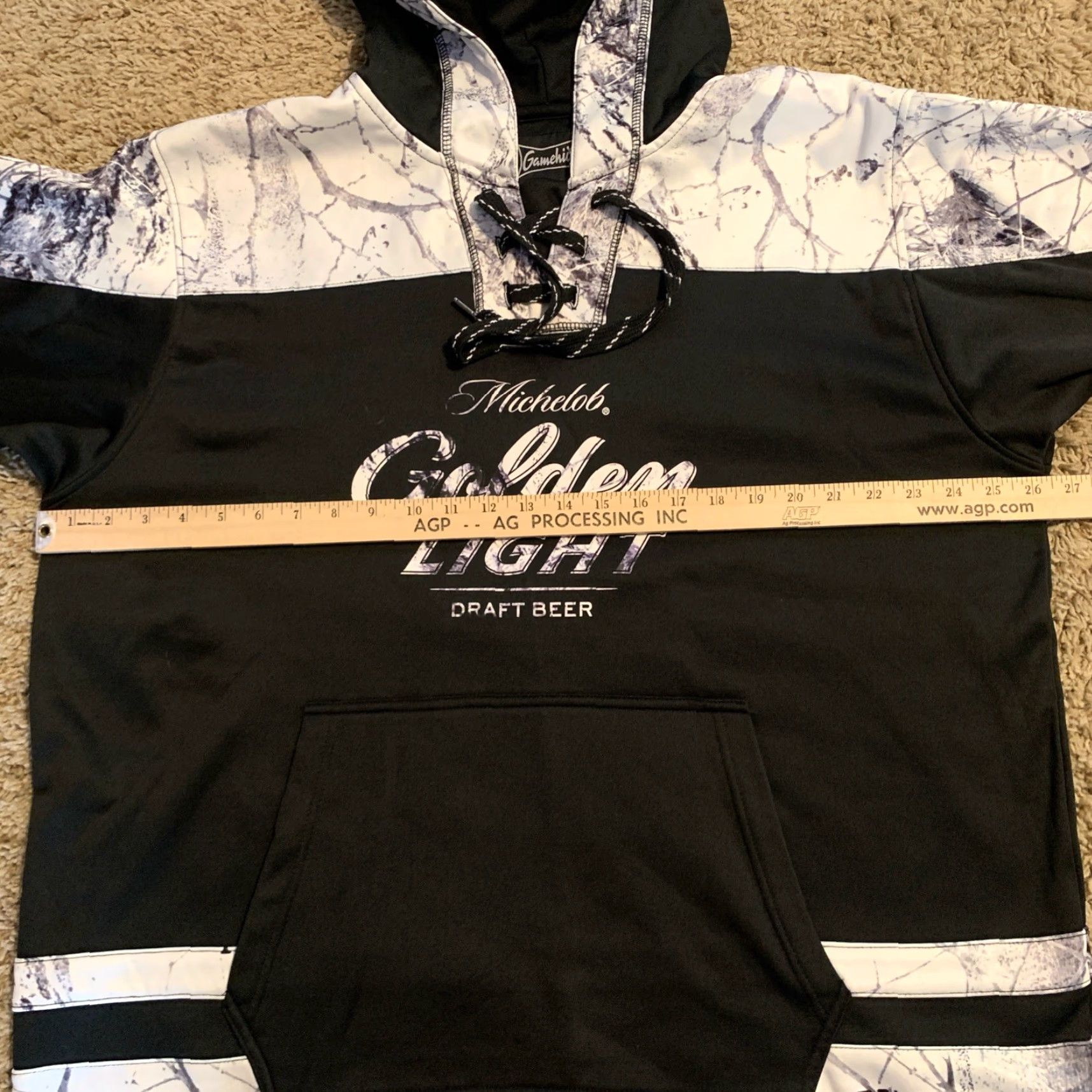 Logo 7 Michelob Golden hoodie logo Sz 2XL black Camo pocket beer party hunting 2098 Size US XXL / EU 58 / 5 - 4 Thumbnail