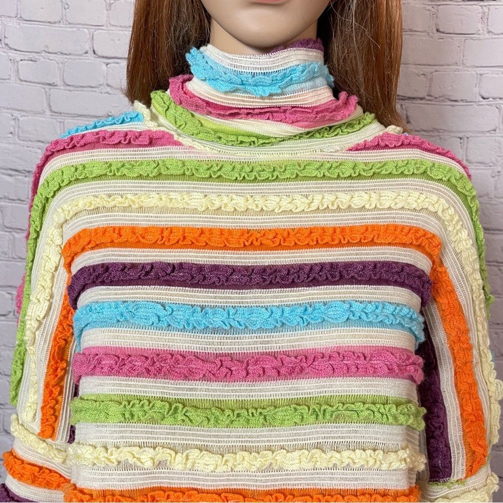 Other New Zano Basic Multicolor Stripes Ruffles High Neck Sweater Size M / US 6-8 / IT 42-44 - 2 Thumbnail