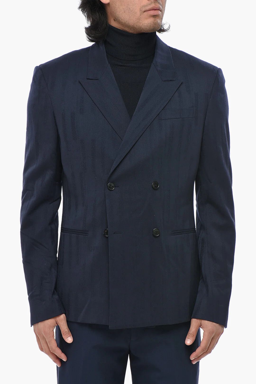 Off-White og1mm0426 Wool-Blend Jacquard Double-Breasted Blazer in Blue Size US M / EU 48-50 / 2 - 1 Thumbnail