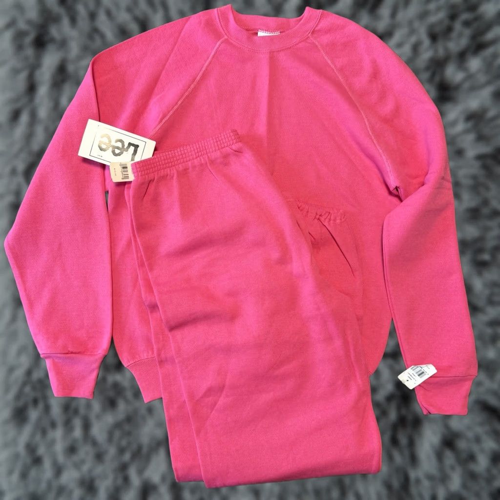 Lee VINTAGE Lee Pink 90s Sweatshirt Sweatpants Set Crew Neck Pullover XL Sweatpants Large Womens Mens Lee Midweight USA 90s TIGHT Size L / US 10 / IT 46 - 1 Thumbnail