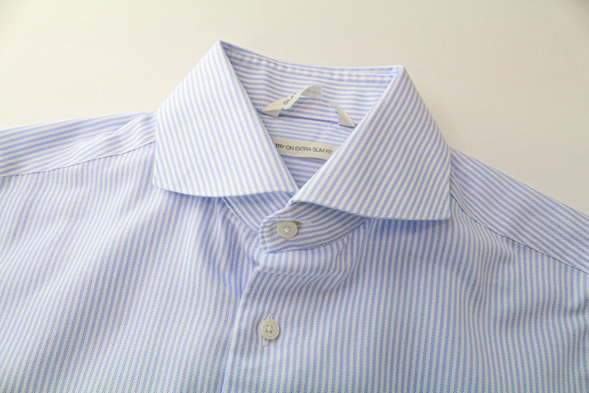 Suitsupply 37/14 1/2 Extra Slim Blue Cotton Striped Shirt 79377 Size 36R - 3 Thumbnail