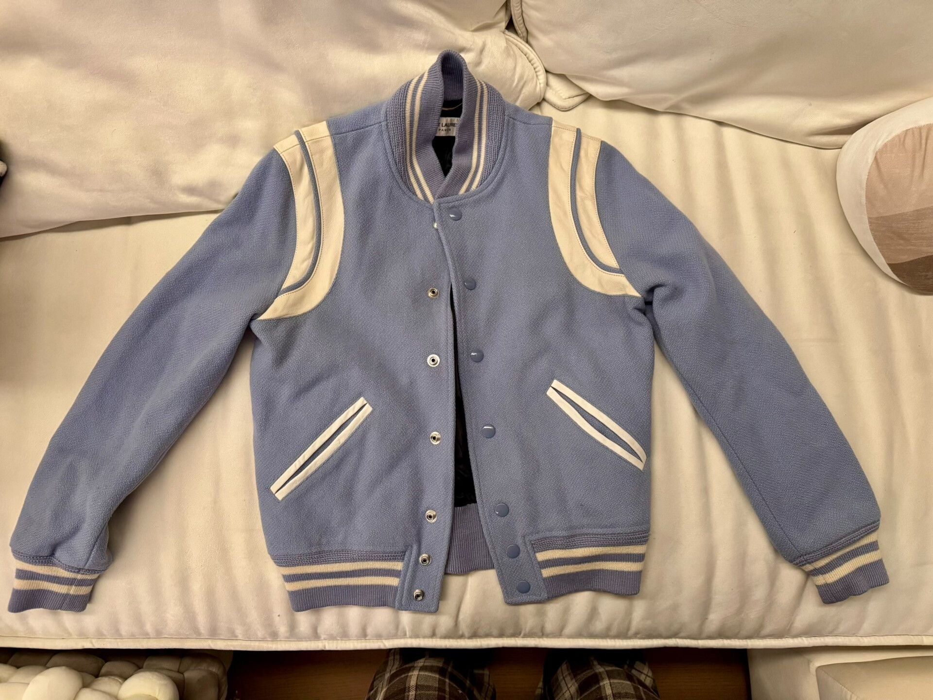 Saint Laurent Paris Saint Laurent Light Blue Baseball Jacket Size XS / US 0-2 / IT 36-38 - 1 Thumbnail
