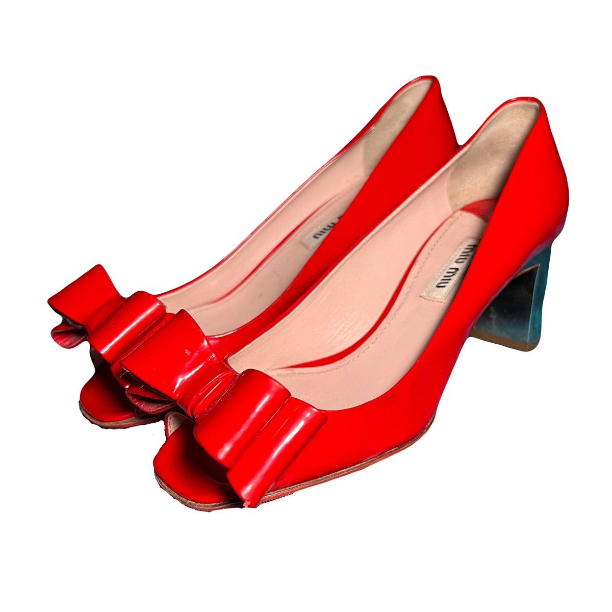 Miu Miu Miu Miu Red Patent Leather Block Heel Pumps Y2K Size US 4 / IT 34 - 2 Thumbnail