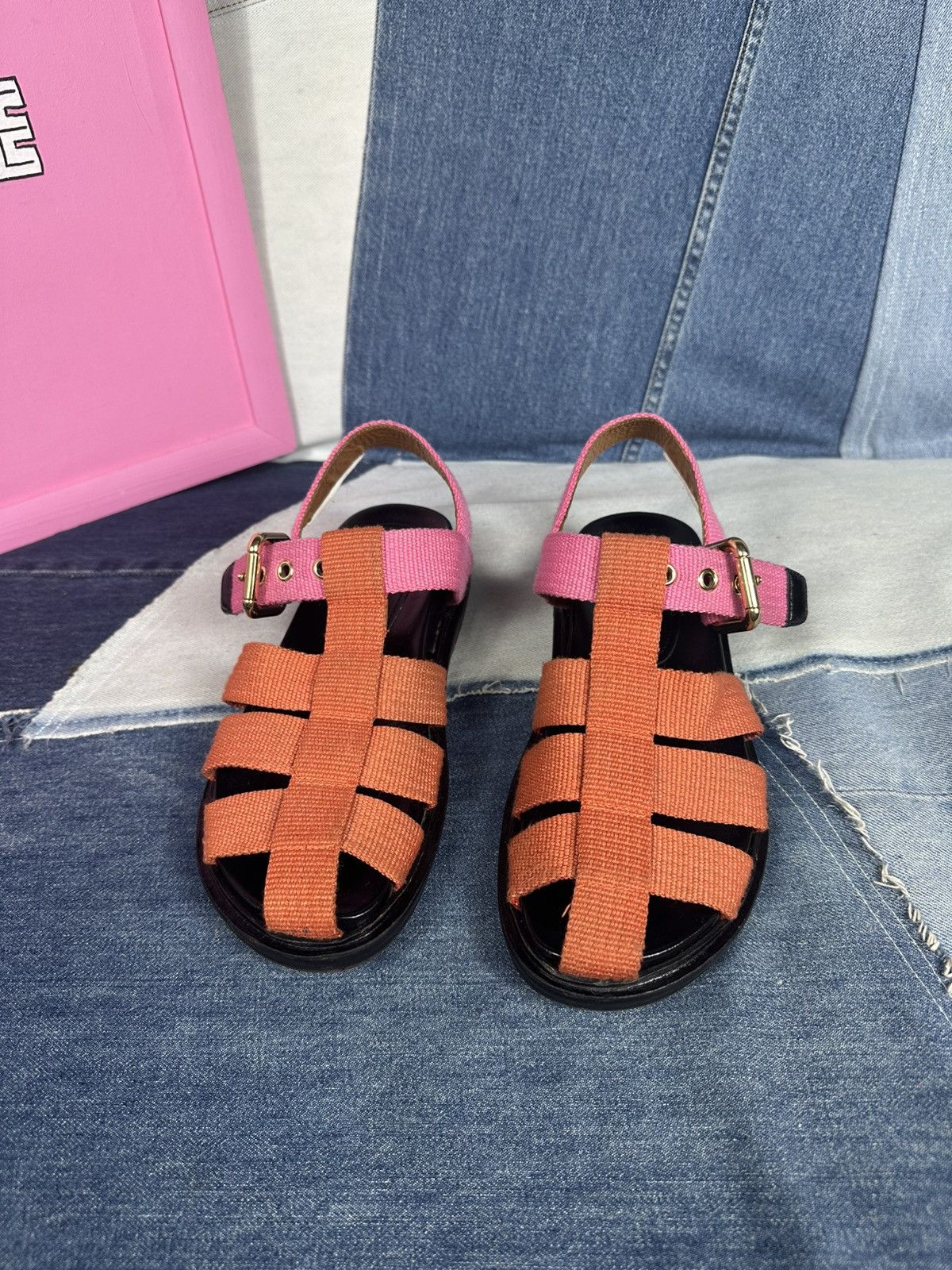 Marni Marni Orange & Pink Fisherman Sandals Canvas Straps Leather Size US 7 / IT 37 - 5 Thumbnail