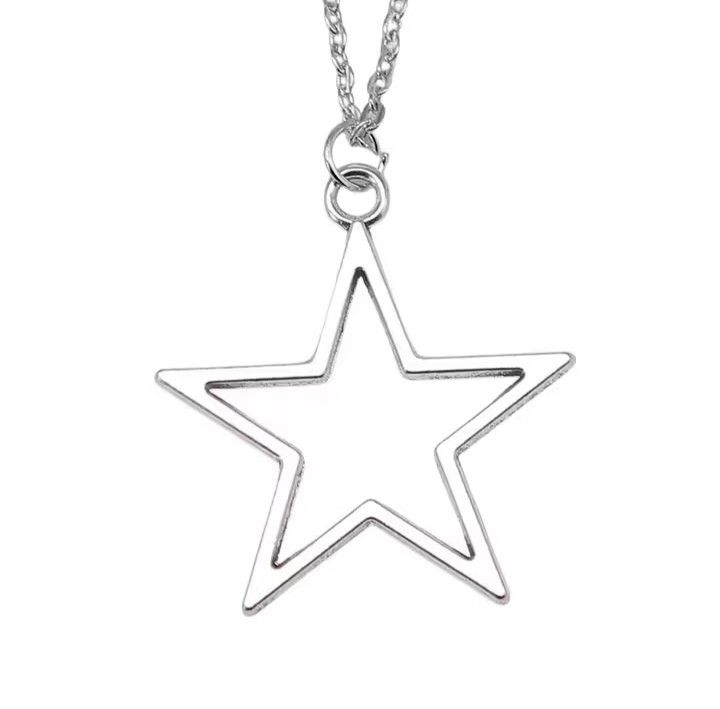 Jewelry Antique Silver Color Hollow Star Pendant Necklace Size ONE SIZE - 4 Thumbnail