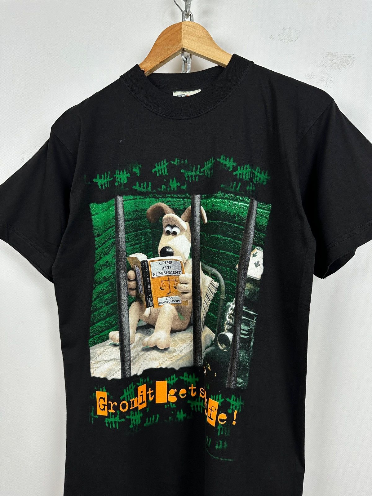 Cartoon Network 1989 Vintage Wallace & Gromit Gets Life Black T-Shirt Size US M / EU 48-50 / 2 - 2 Thumbnail